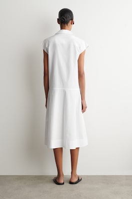 SLEEVELESS COTTON-POPLIN SHIRT DRESS — WHITE 4