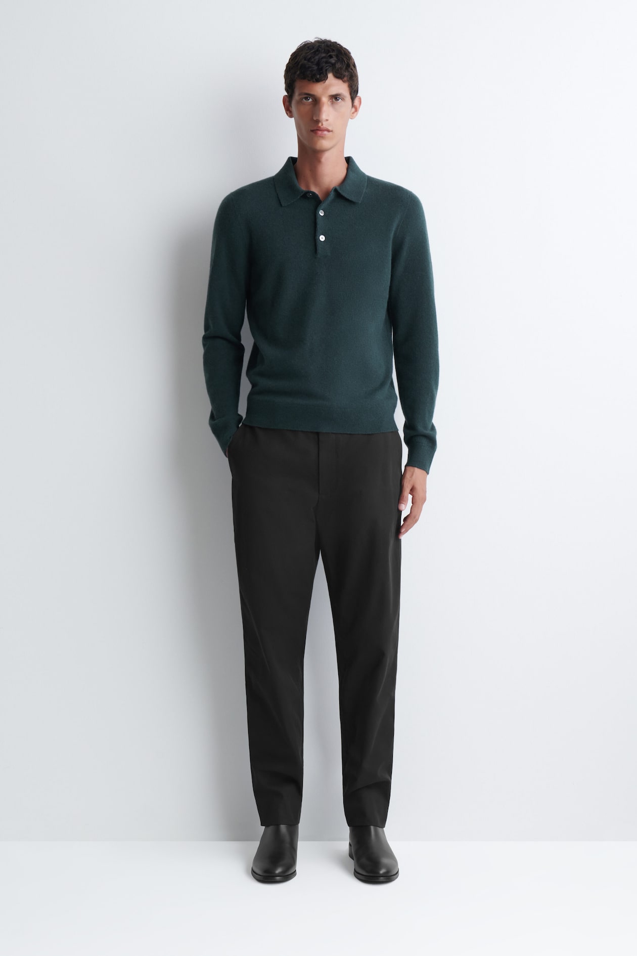 PURE CASHMERE POLO SWEATER — CHARCOAL