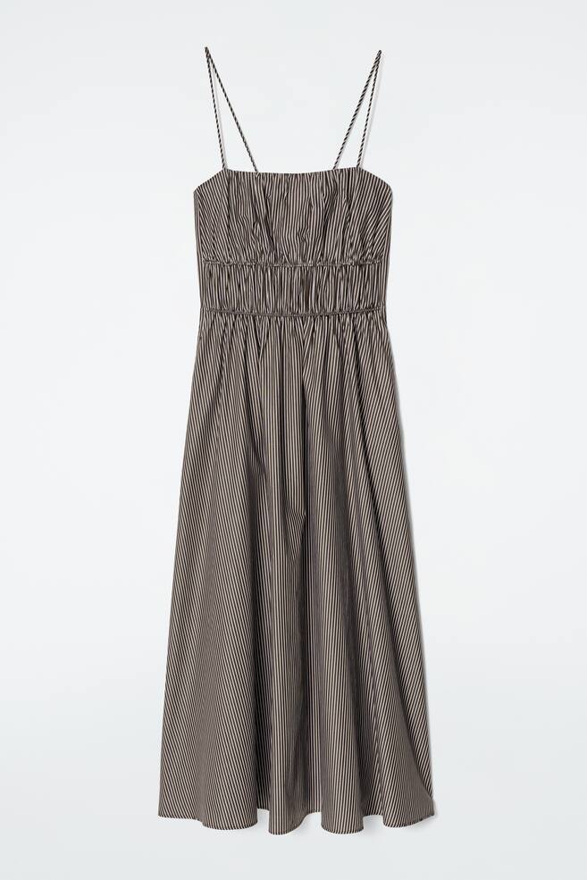 ROBE MIDI RAYÉE À TAILLE FRONCÉE - BRUN / RAYURES - 1