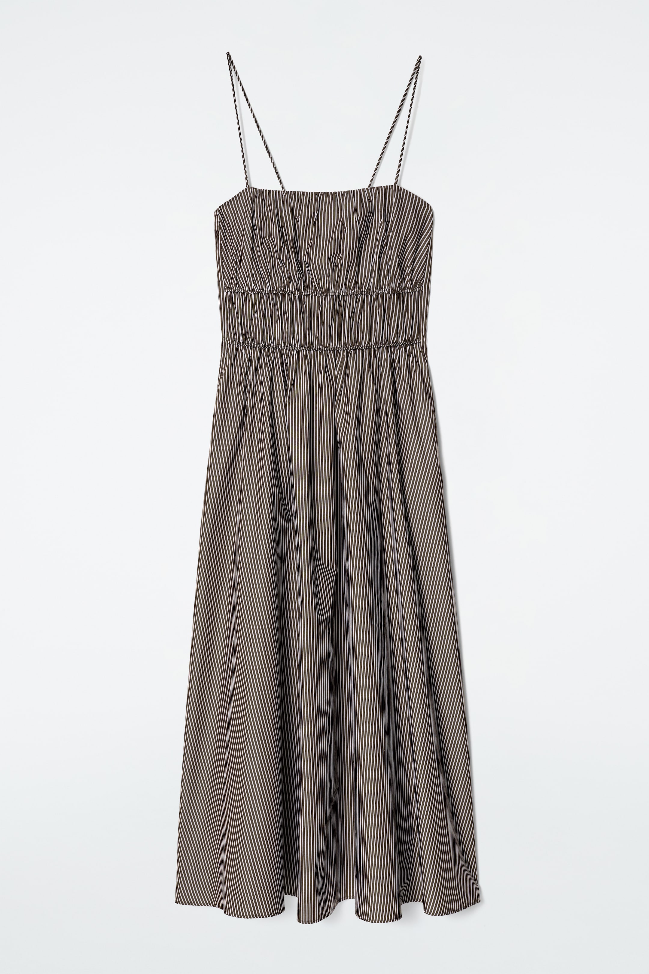 Grotere afbeelding bekijken: GESTREEPTE MIDDELLANGE JURK MET GEPLOOIDE TAILLE - bruin / gestreept - DAMES | H&M BE 5