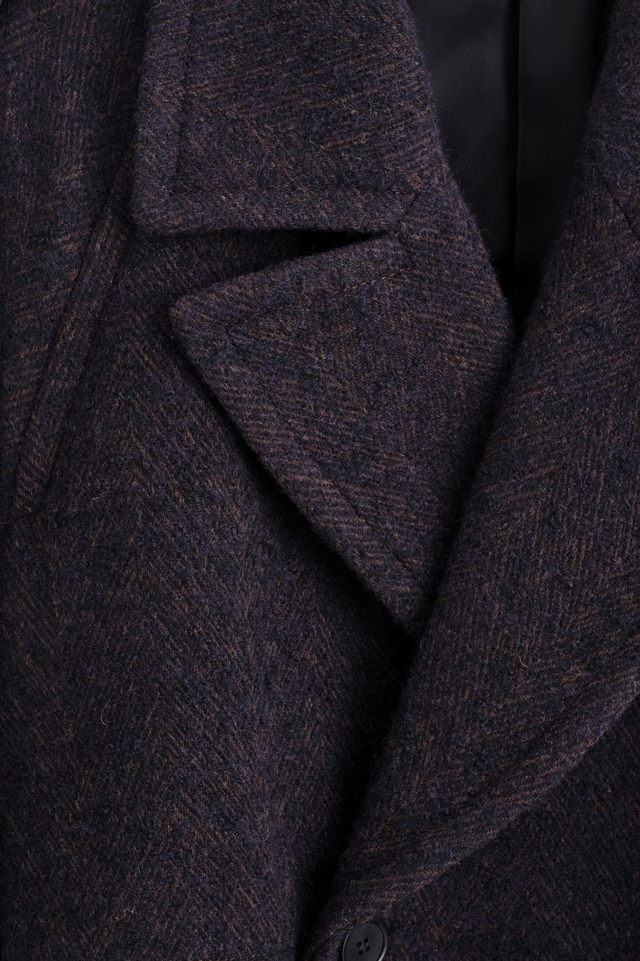 DOUBLE-FACED WOOL-BLEND HERRINGBONE COAT — DARK BROWN