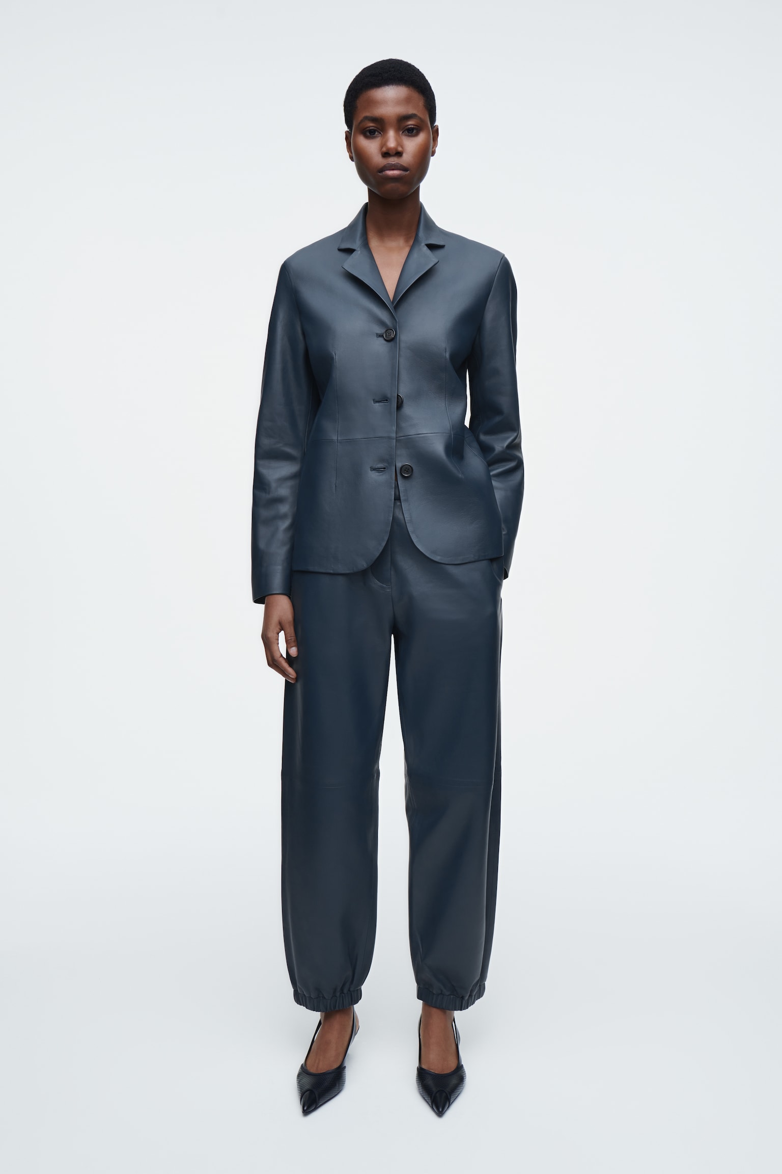 PANTALON DE JOGGING DROIT EN CUIR - BLEU MARINE