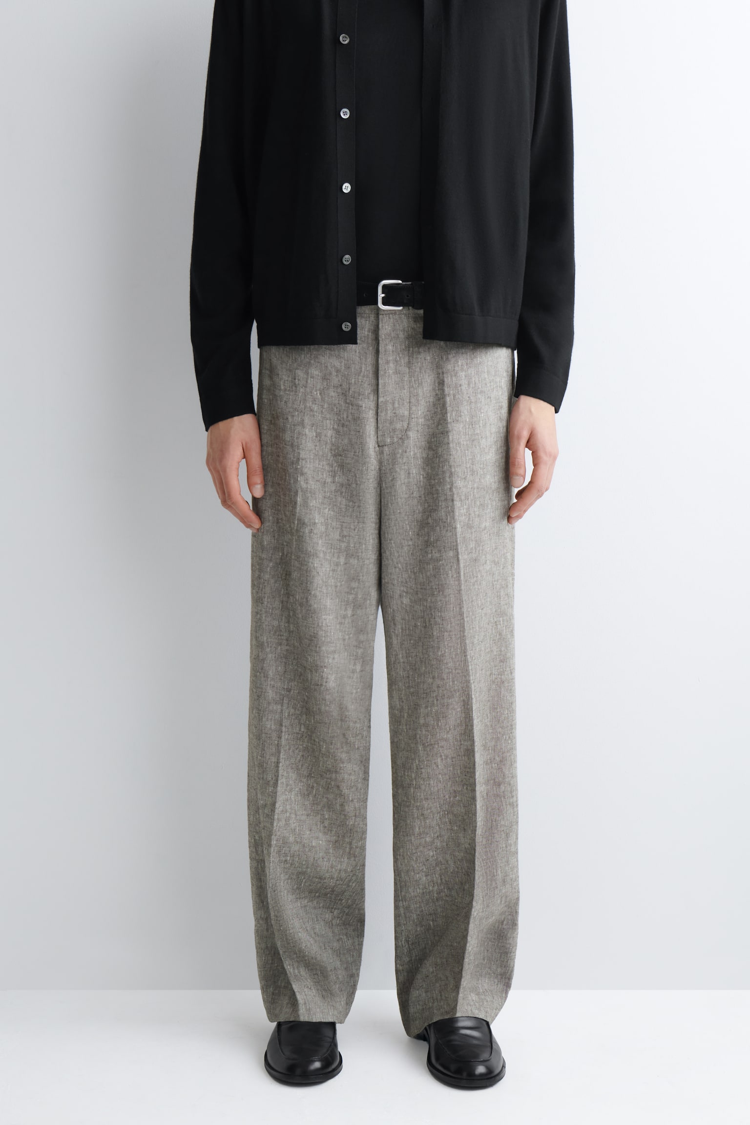 ПАНТАЛОН С ПРАВ КРАЧОЛ, ОТПУСНАТА КРОЙКА, ОТ ЛЕН - СИВ МЕЛАНЖ/ЧЕРНО МЕЛАНЖ/КАКИ - 8