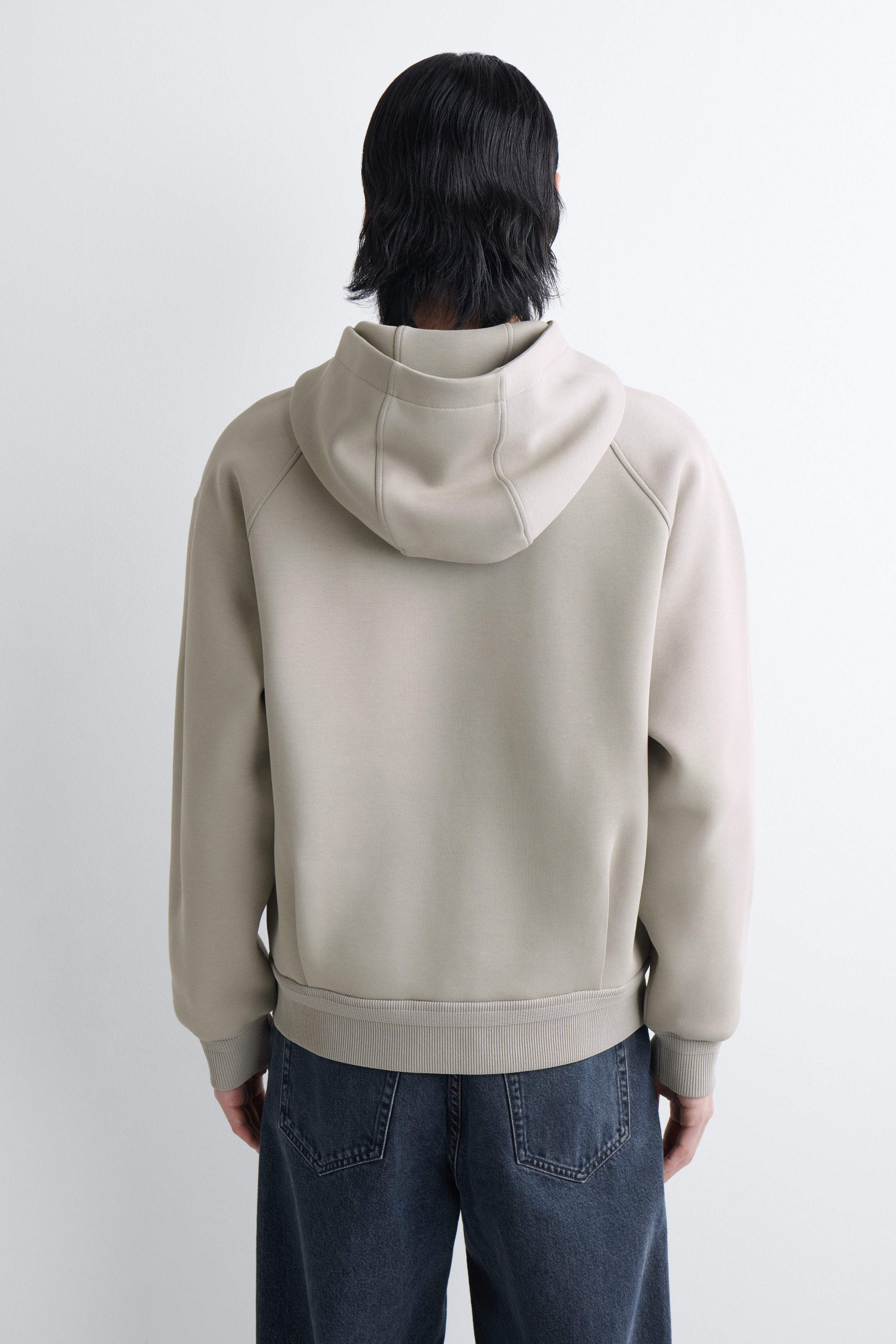 COTTON-PIQUÉ ZIP-UP HOODIE - BEIGE | COS US