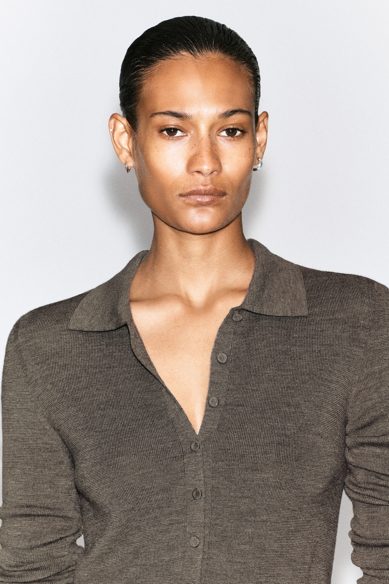 SEAMLESS MERINO WOOL SHIRT — LIGHT-BROWN MÉLANGE