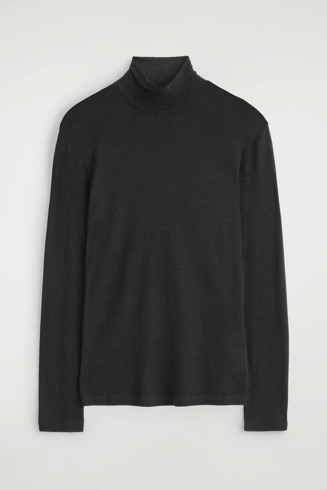 SLIM WOOL-JERSEY ROLL-NECK TOP - BLACK - 1