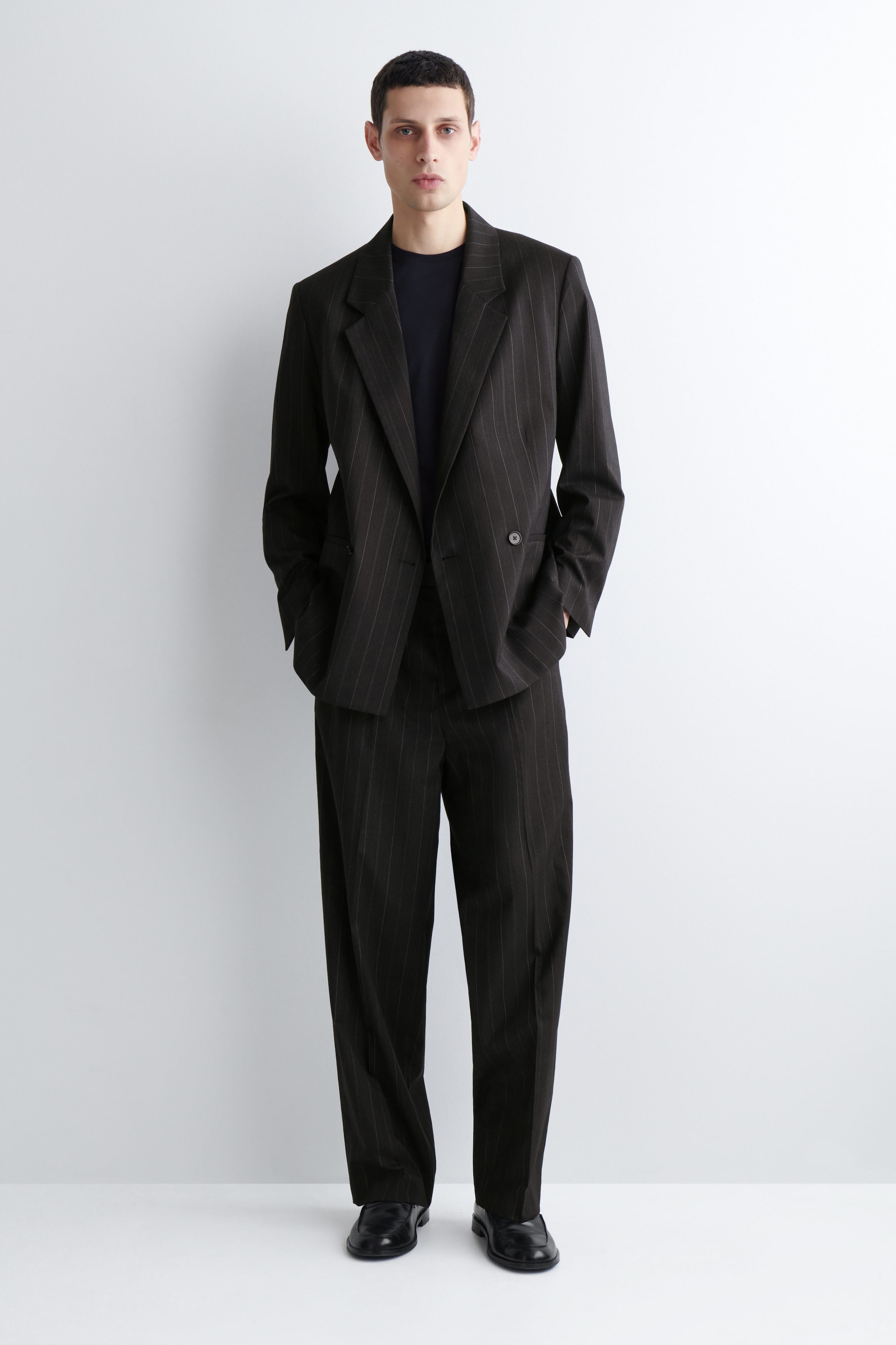 PINSTRIPED RELAXED-FIT WIDE-LEG TROUSERS