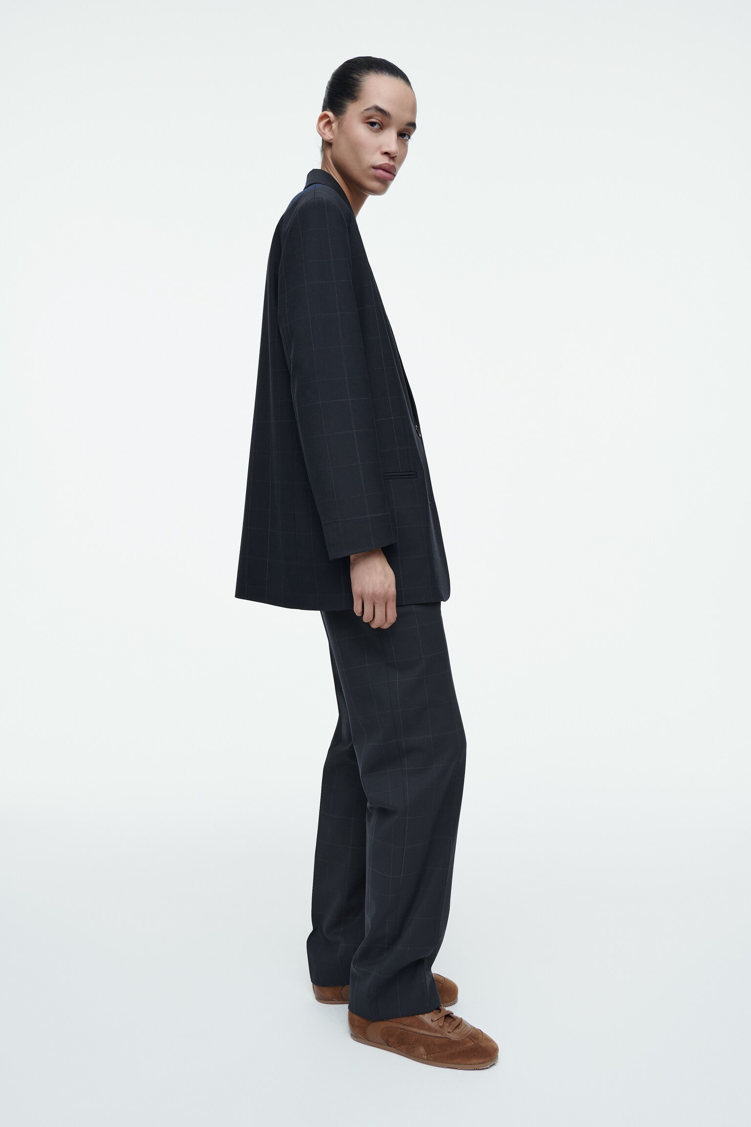 OVERSIZED WINDOWPANE-CHECK BLAZER - NAVY / CHECKED - 7