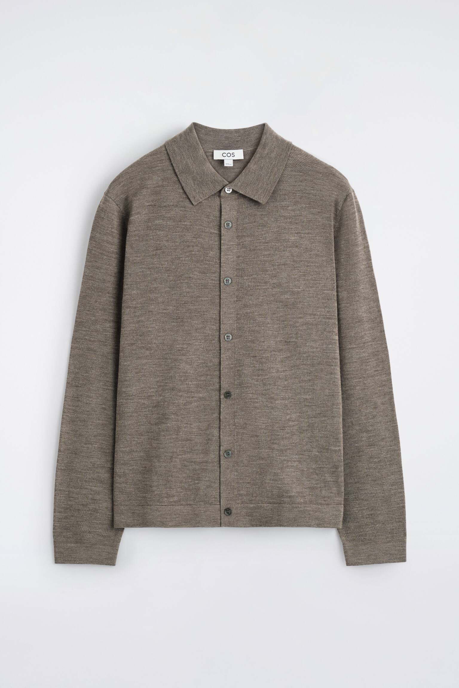 STRIKKET T-SHIRT I MERINOULD - BRUNMELERET/KOKSGRÅ/SORT - 2