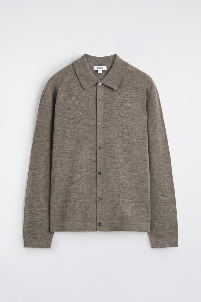 COS Knitted Merino Wool Shirt In Brown Men's Extra Large