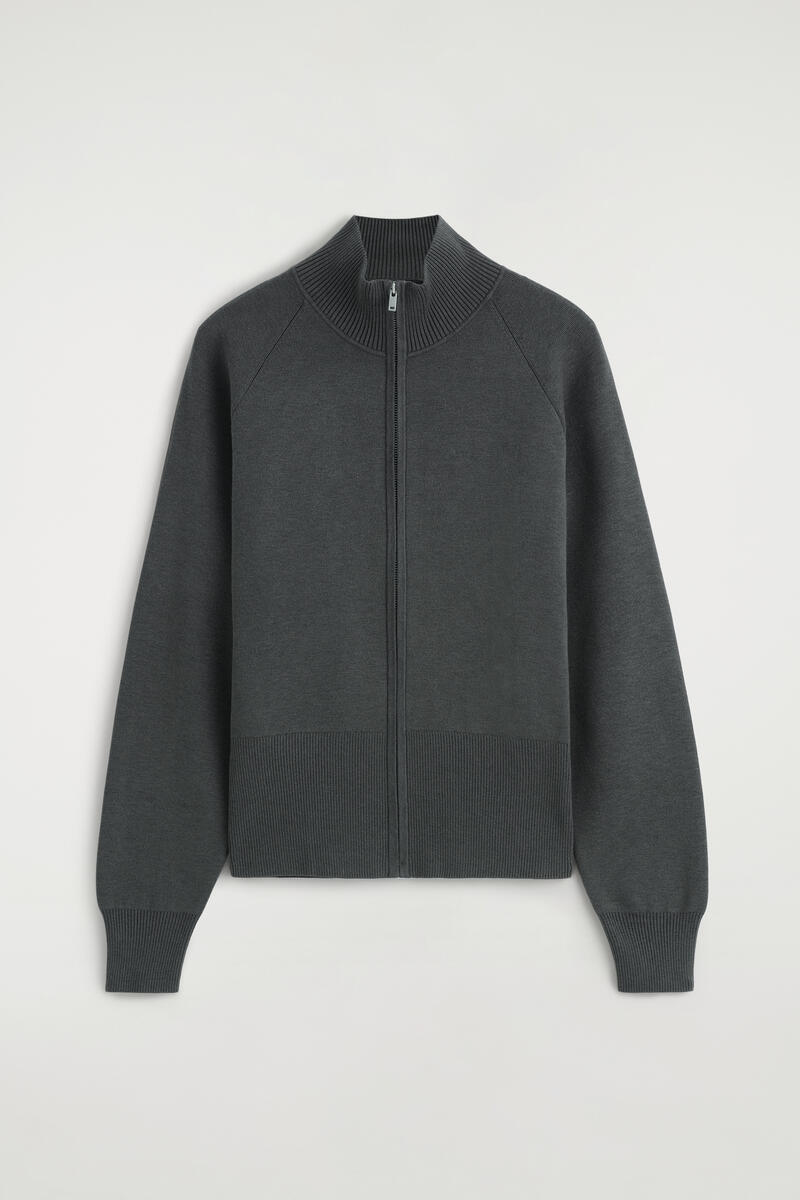 Knitted Funnel-Neck Zip-Up Jacket