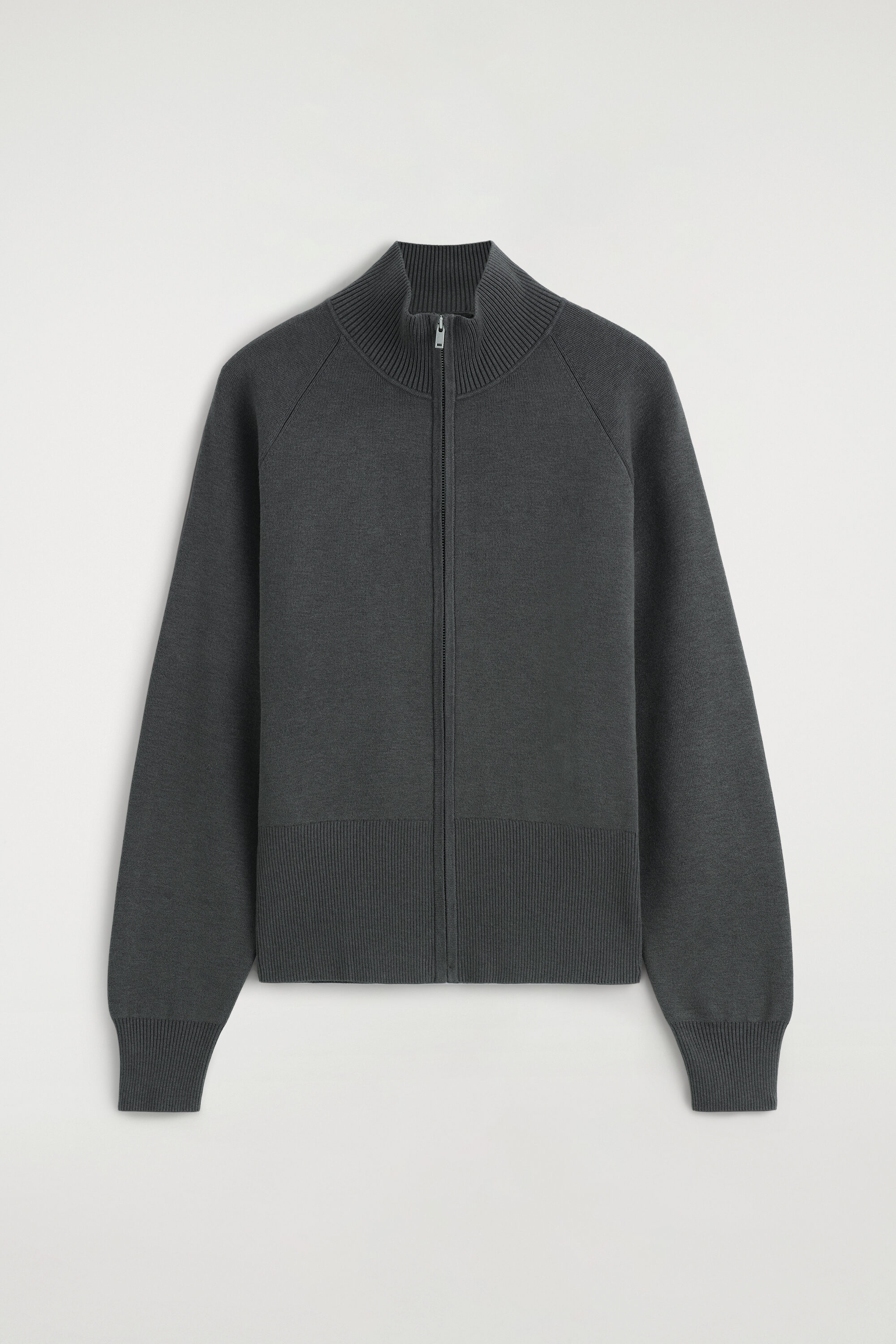Knitted Mock-neck Zip-up Jacket