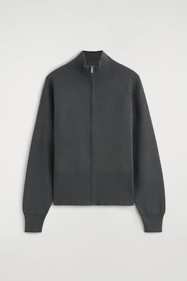KNITTED MOCK-NECK ZIP-UP JACKET — CHARCOAL 8