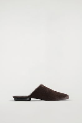 PONY HAIR-EFFECT LEATHER MULES — DARK BROWN 3