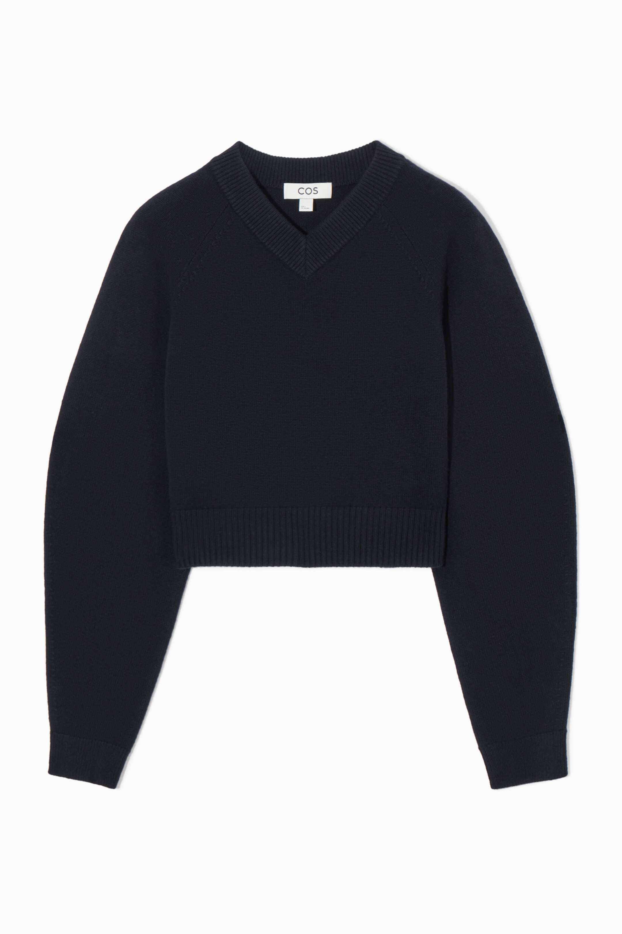 Visa större bild: CROPPAD V-RINGAD TRÖJA I ULL - MARINBLÅ - DAM | H&M FI 1