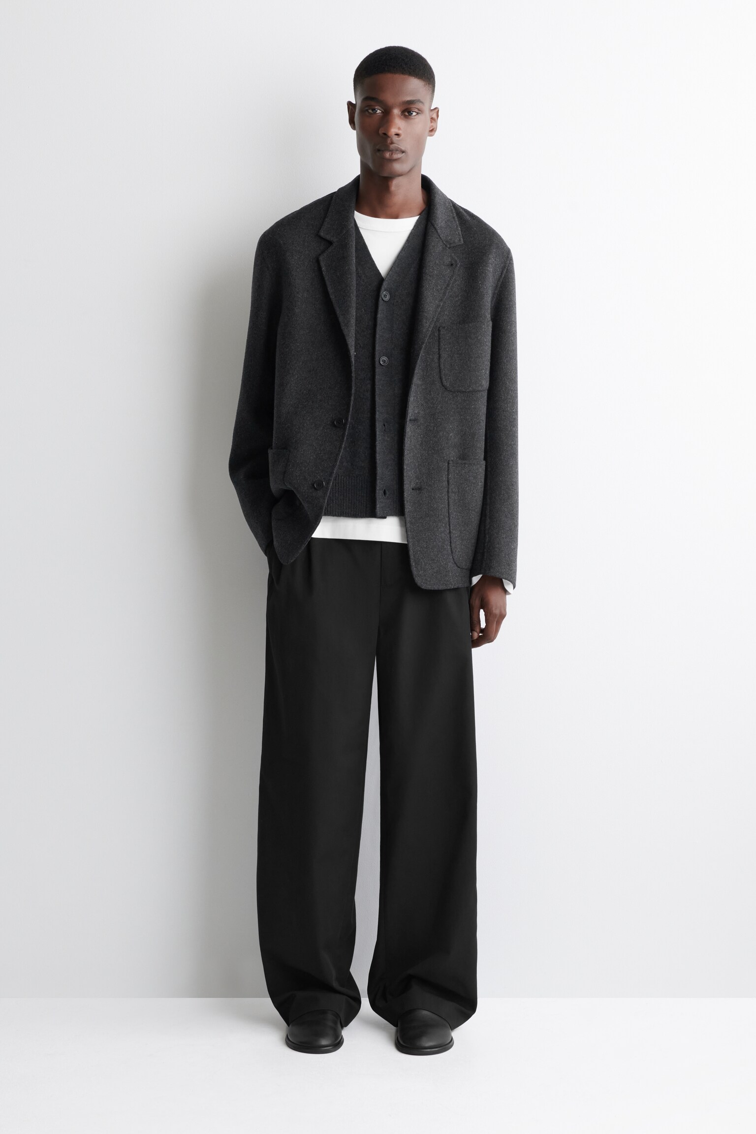 GILET BOUTONNÉ EN LAINE BOUILLIE - CHARBON/KAKI FONCÉ - 7
