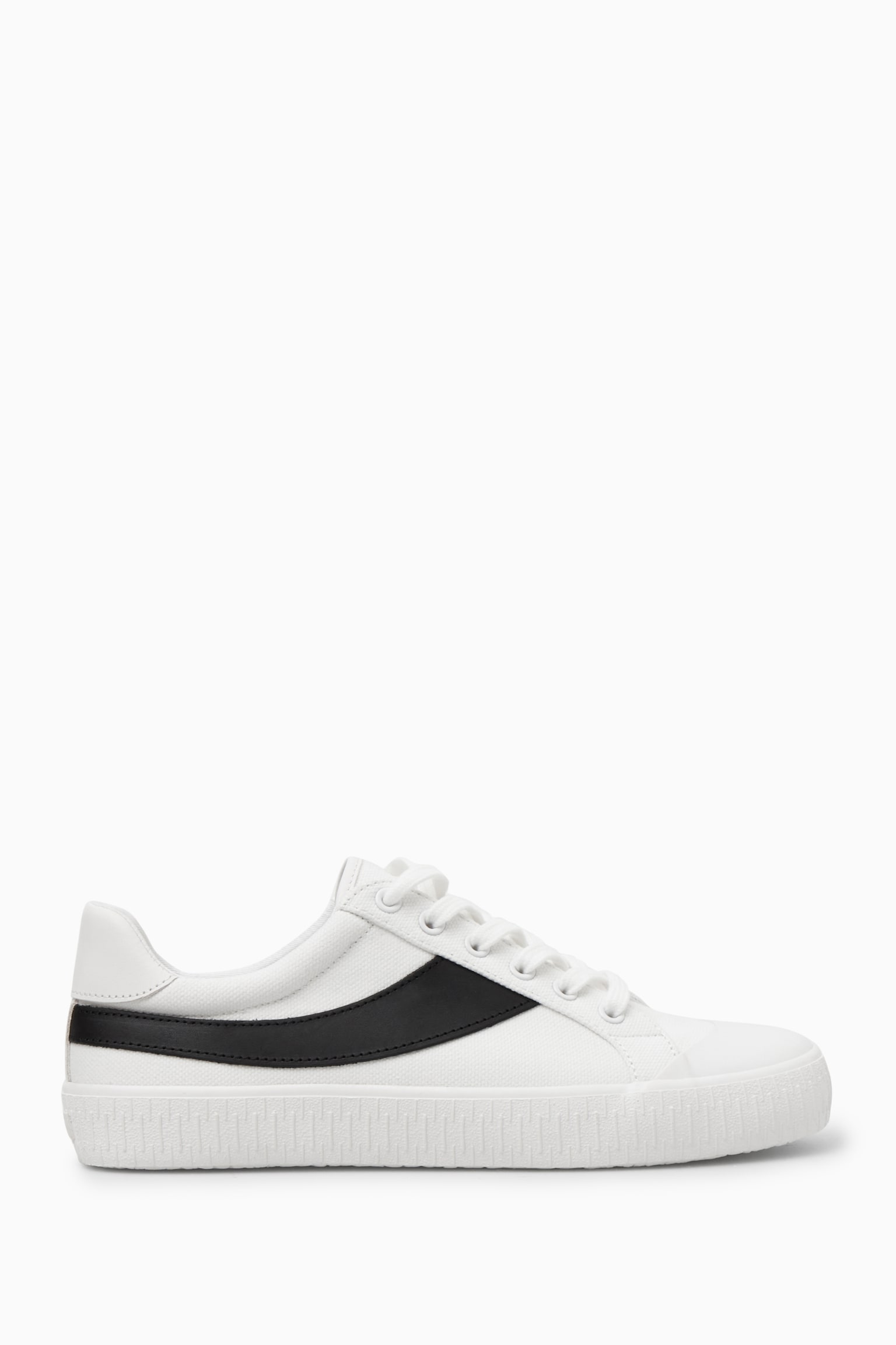 LEATHER-TRIMMED CANVAS TRAINERS - WHITE