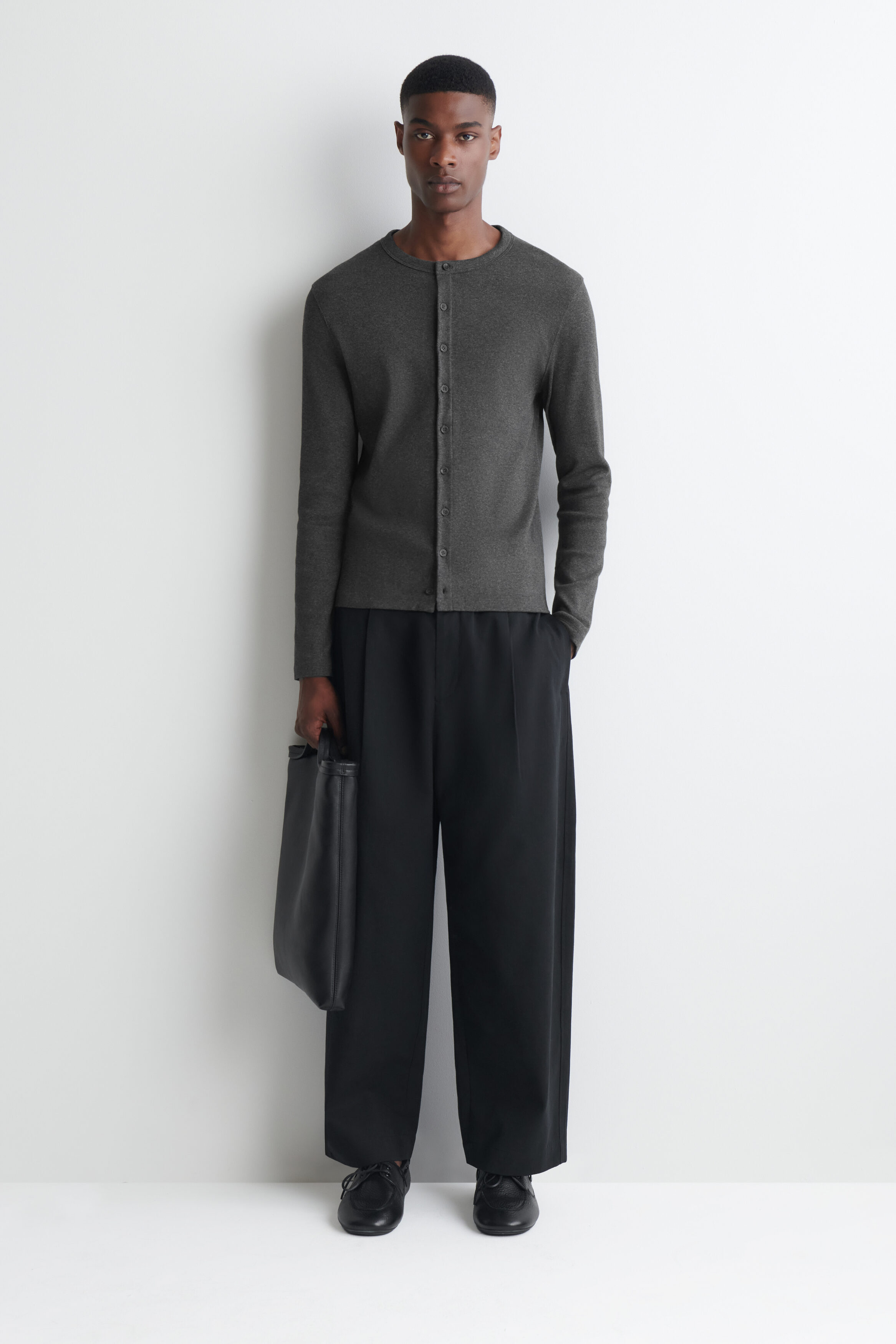 SLIM RIBBED COTTON CARDIGAN - GRAY MÉLANGE | COS US