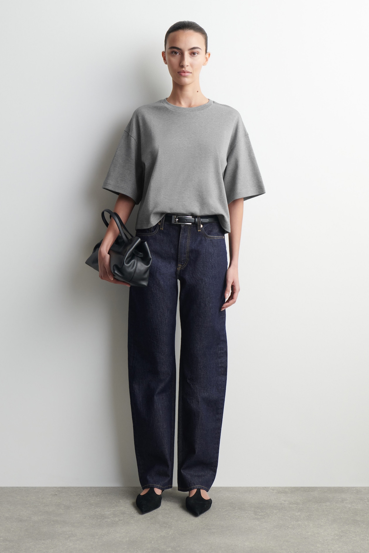 OVERSIZED BOXY COTTON T-SHIRT — GREY MÉLANGE