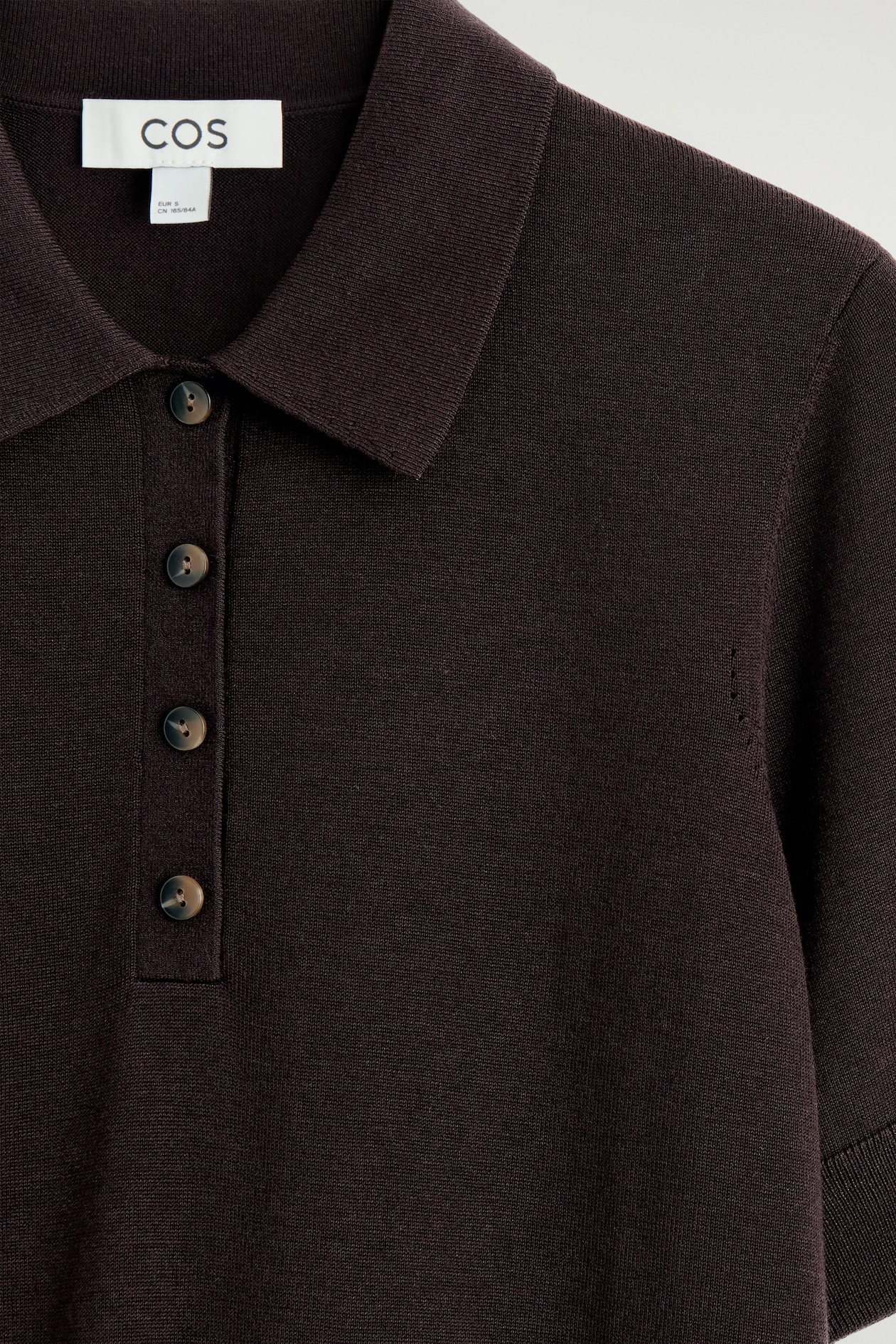 SHRUNKEN WOOL-BLEND POLO SHIRT — DARK BROWN
