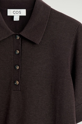 SHRUNKEN WOOL-BLEND POLO SHIRT — DARK BROWN 5