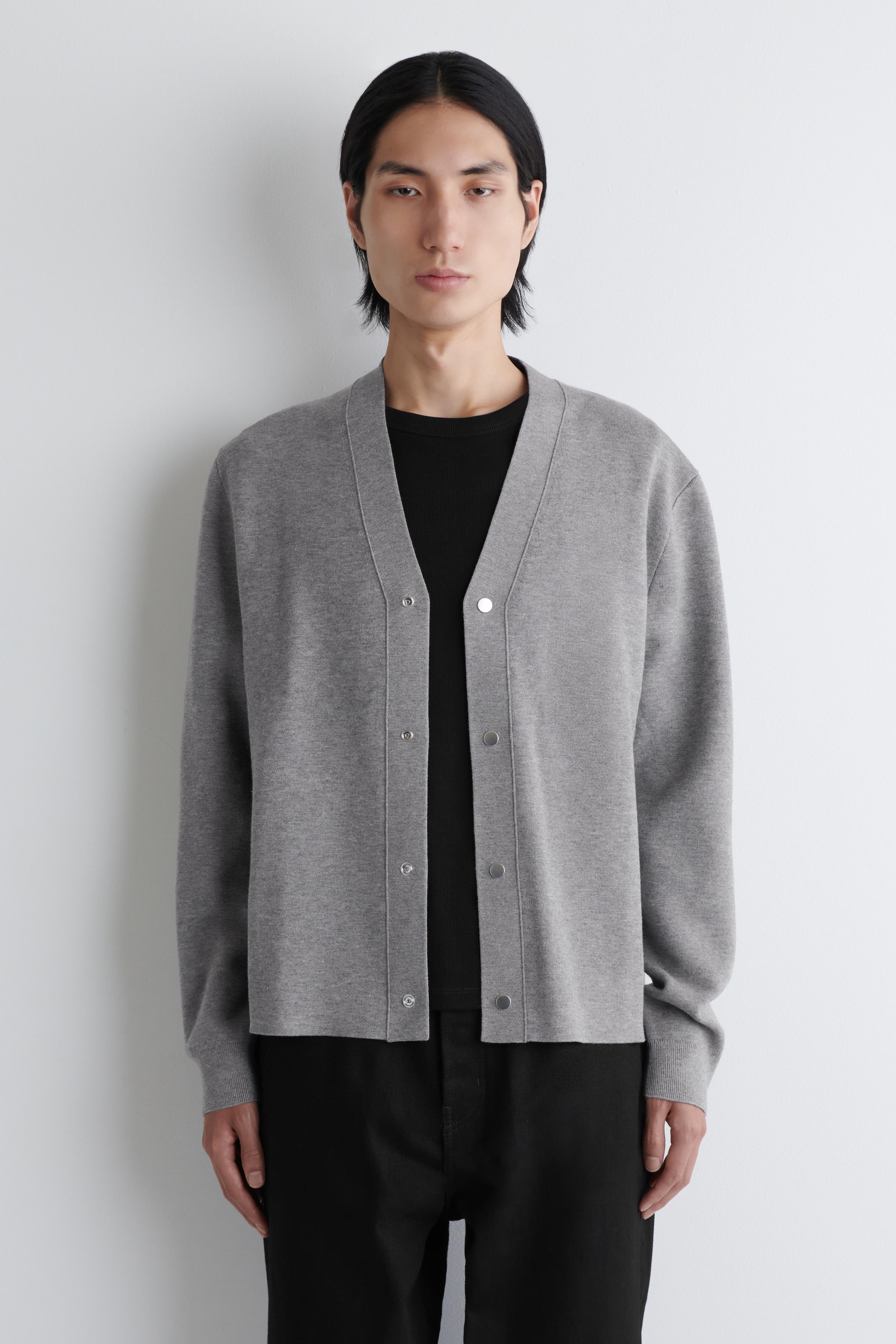 DOUBLE-FACED KNITTED CARDIGAN - GREY MÉLANGE/BLACK