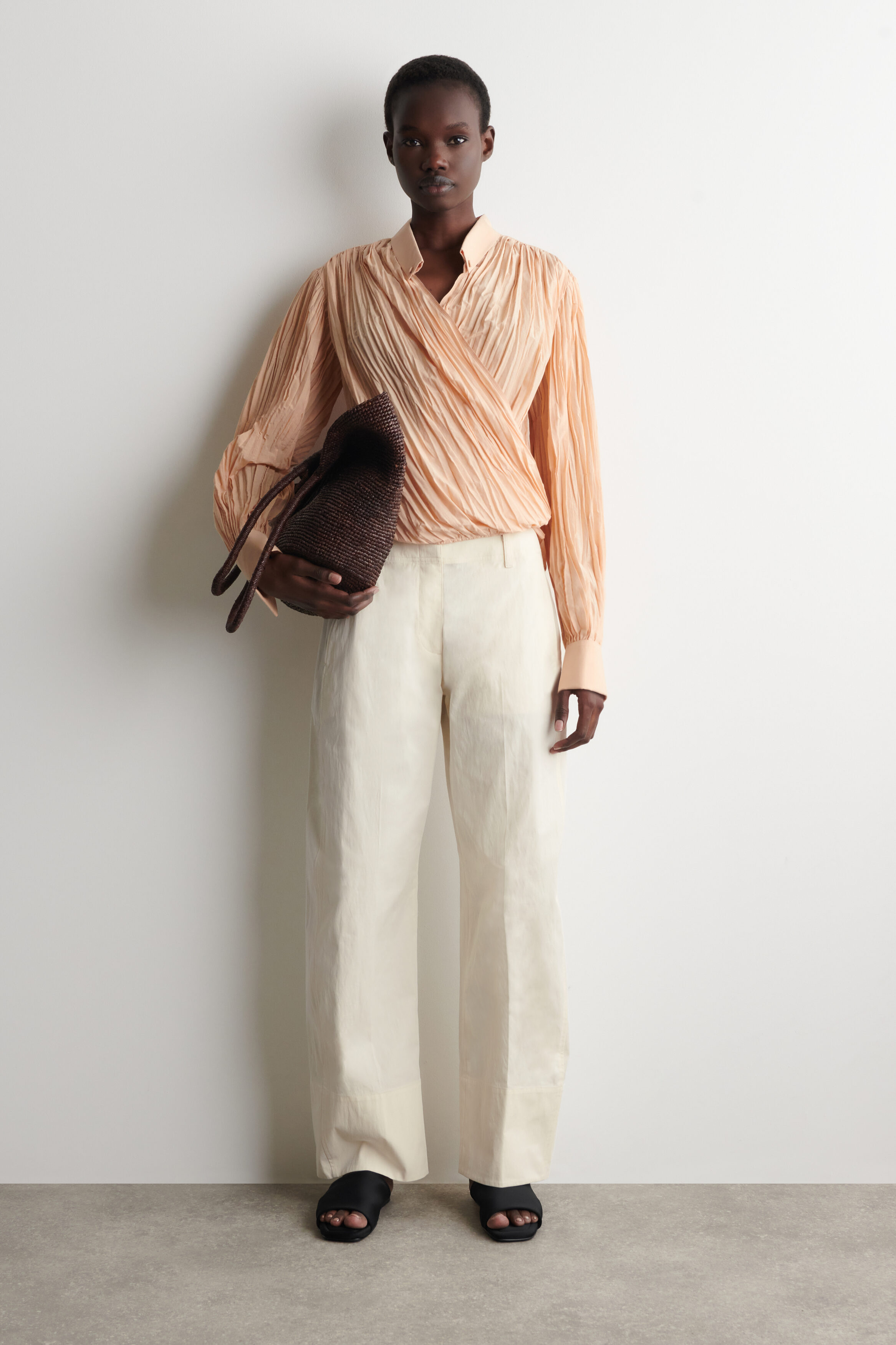 CRINKLED WRAP-OVER BLOUSE - BEIGE | COS