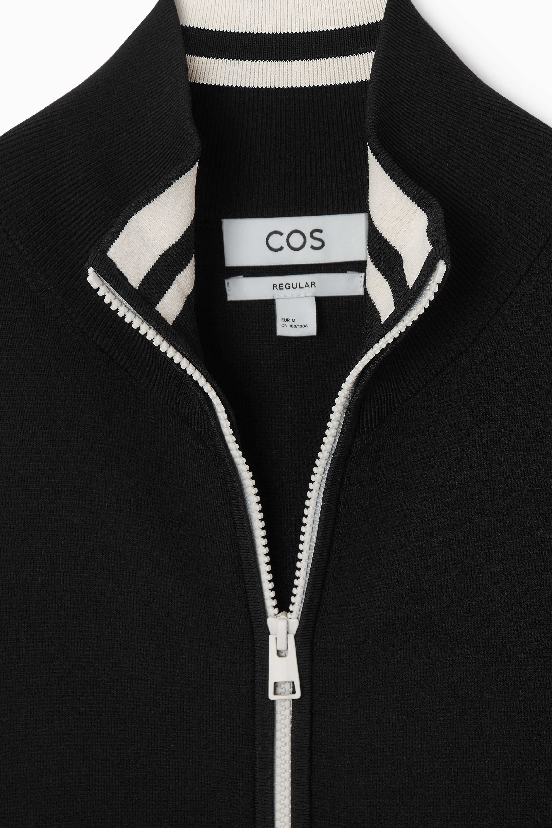 CONTRAST-STRIPE KNITTED TRACK JACKET - BLACK / OFF-WHITE | COS