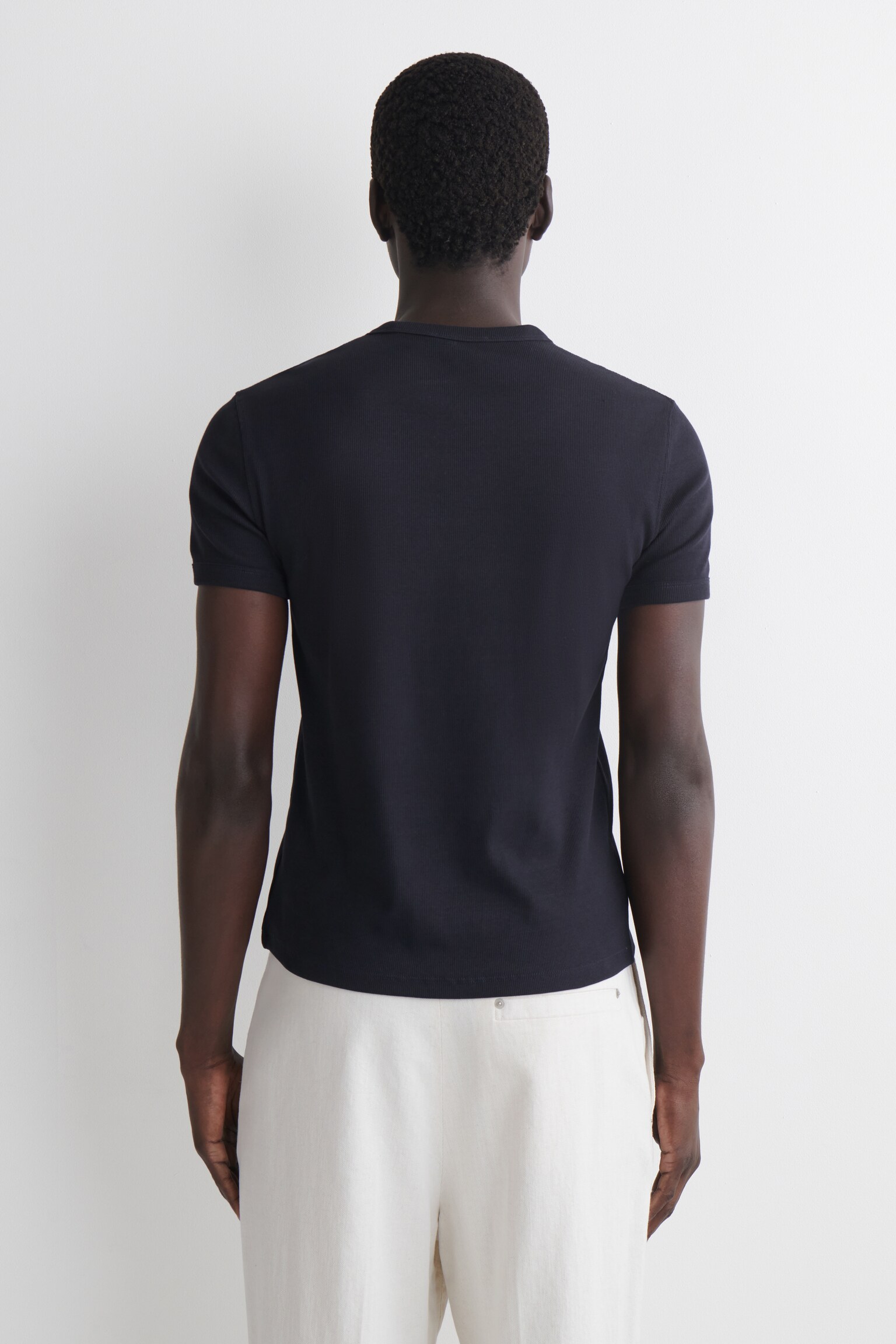 חולצת טי צמודה בריב כותנה - כחול כהה - 5