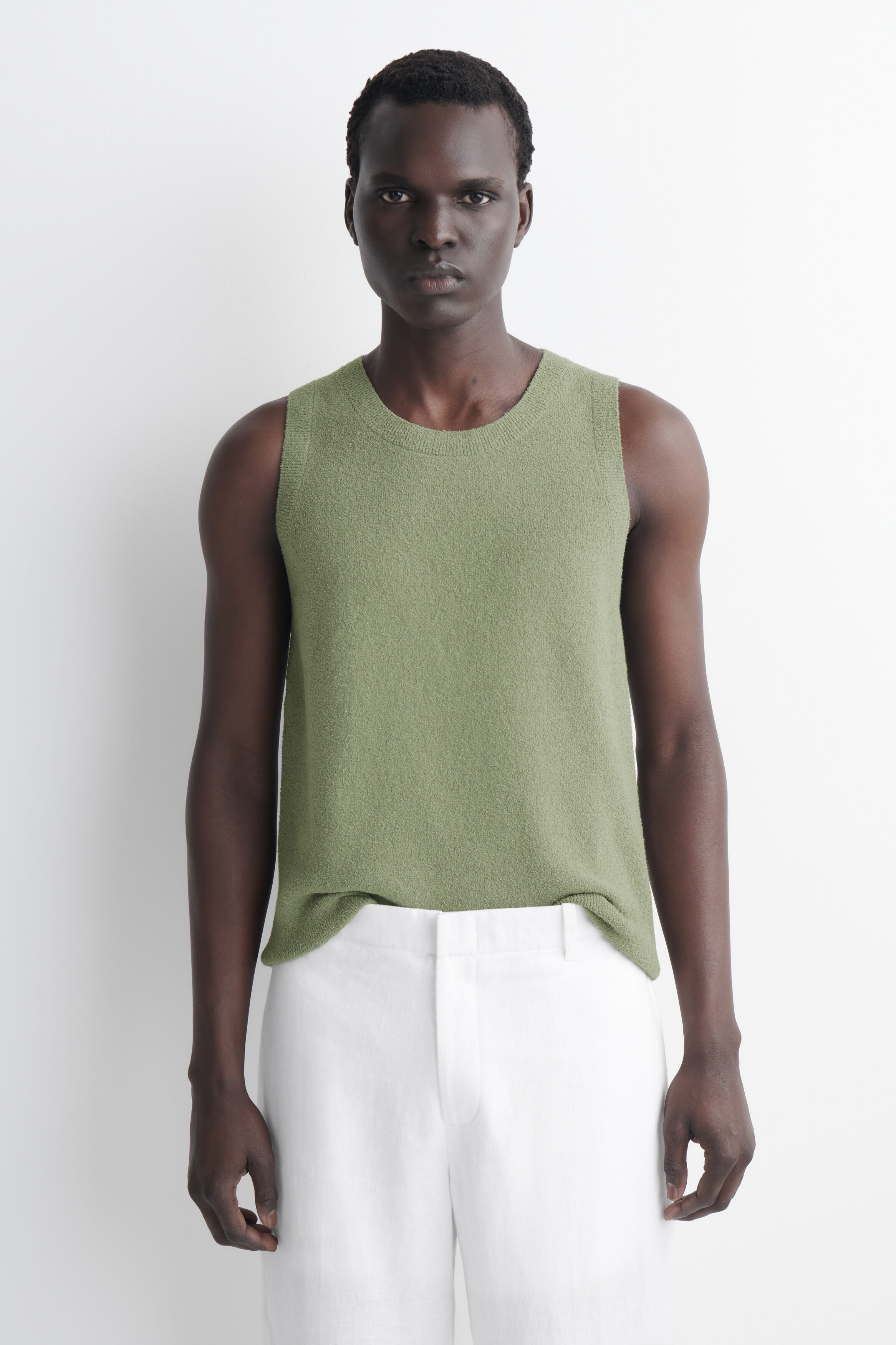 prank project Henley Bouclé Knit Tank BOUCLÉ-KNIT TANK TOP - GREEN | COS US