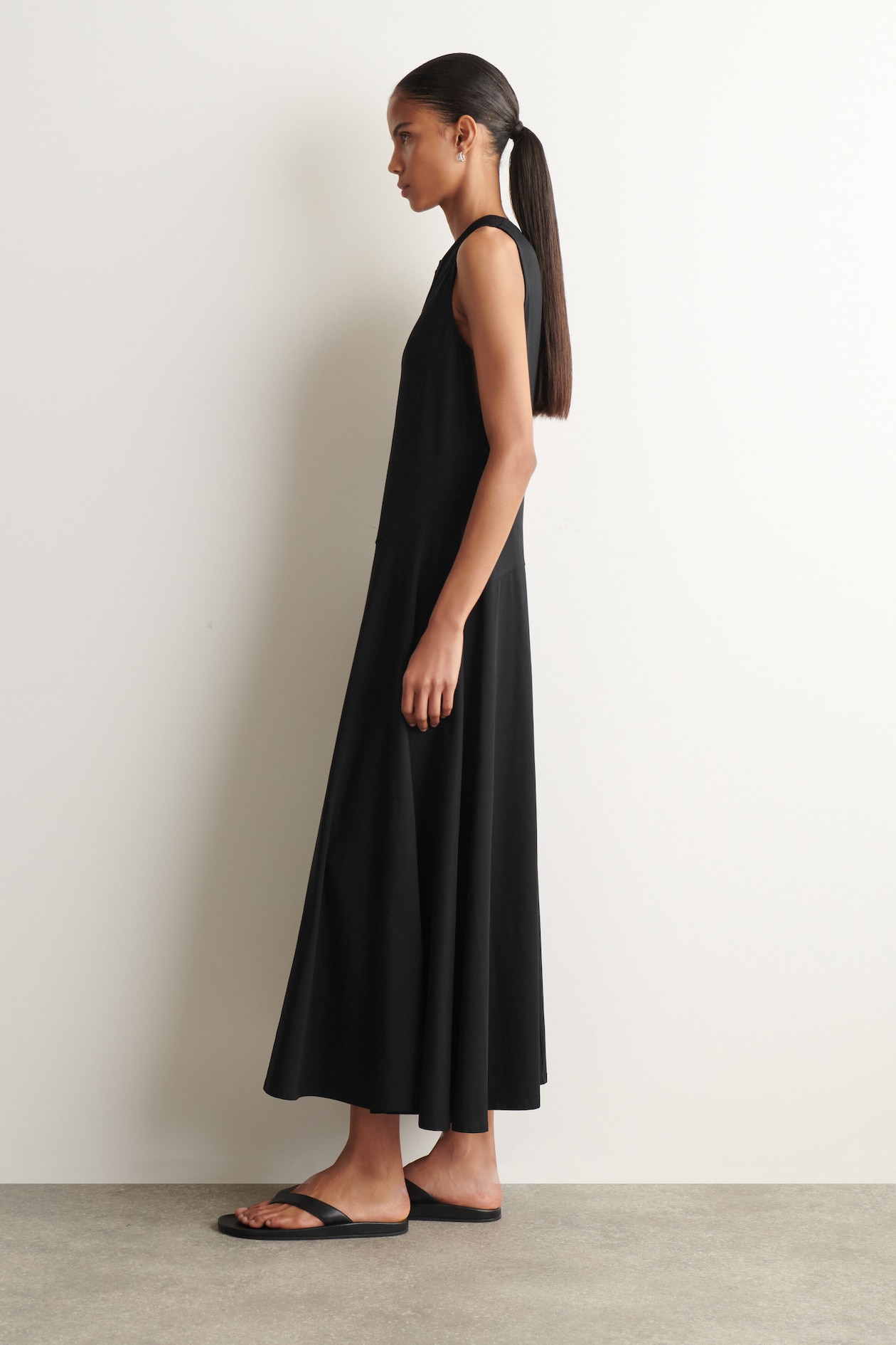SCULPTURAL COTTON-JERSEY MIDI DRESS — BLACK
