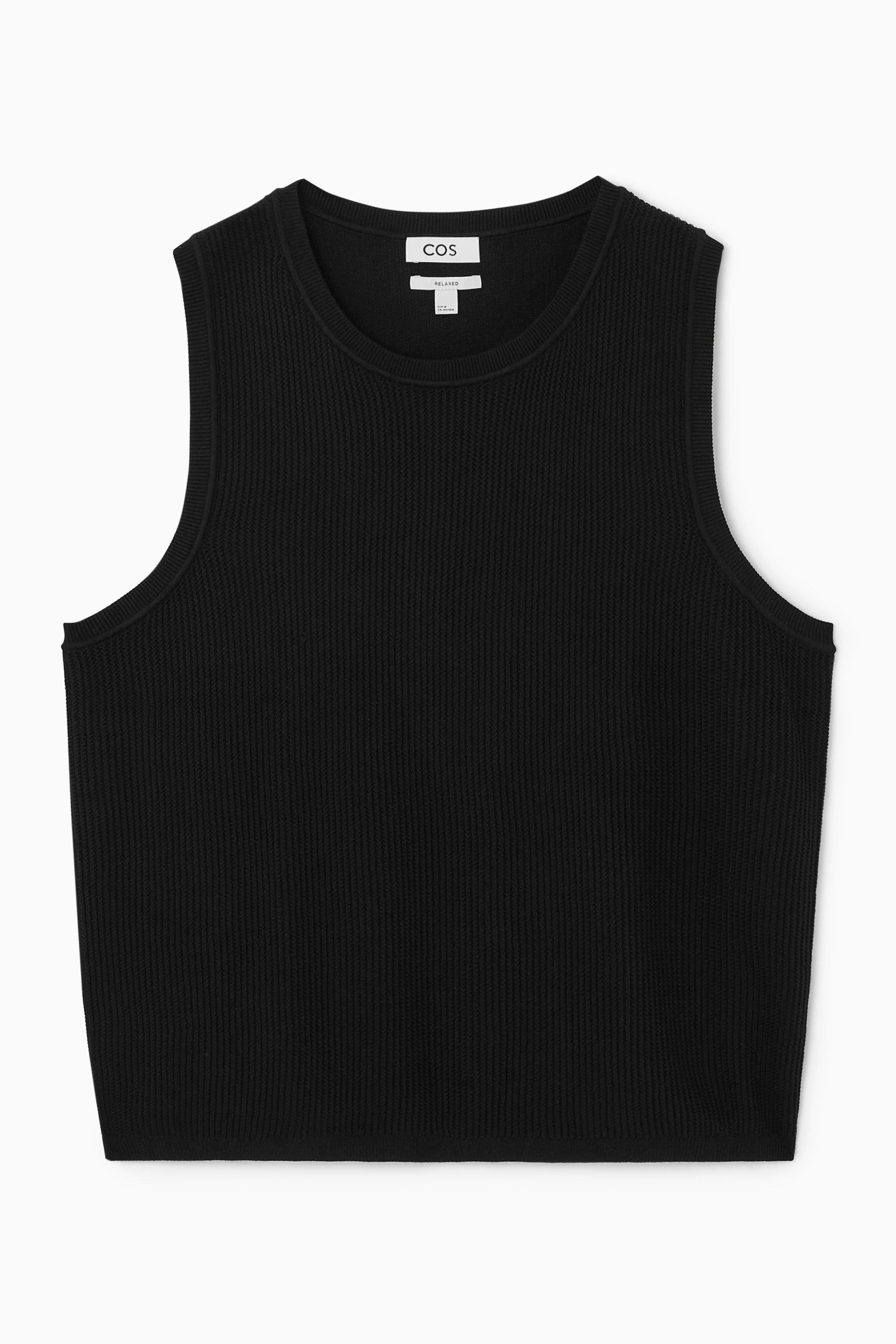 RELAXED TEXTURED-KNIT COTTON VEST - BLACK | COS