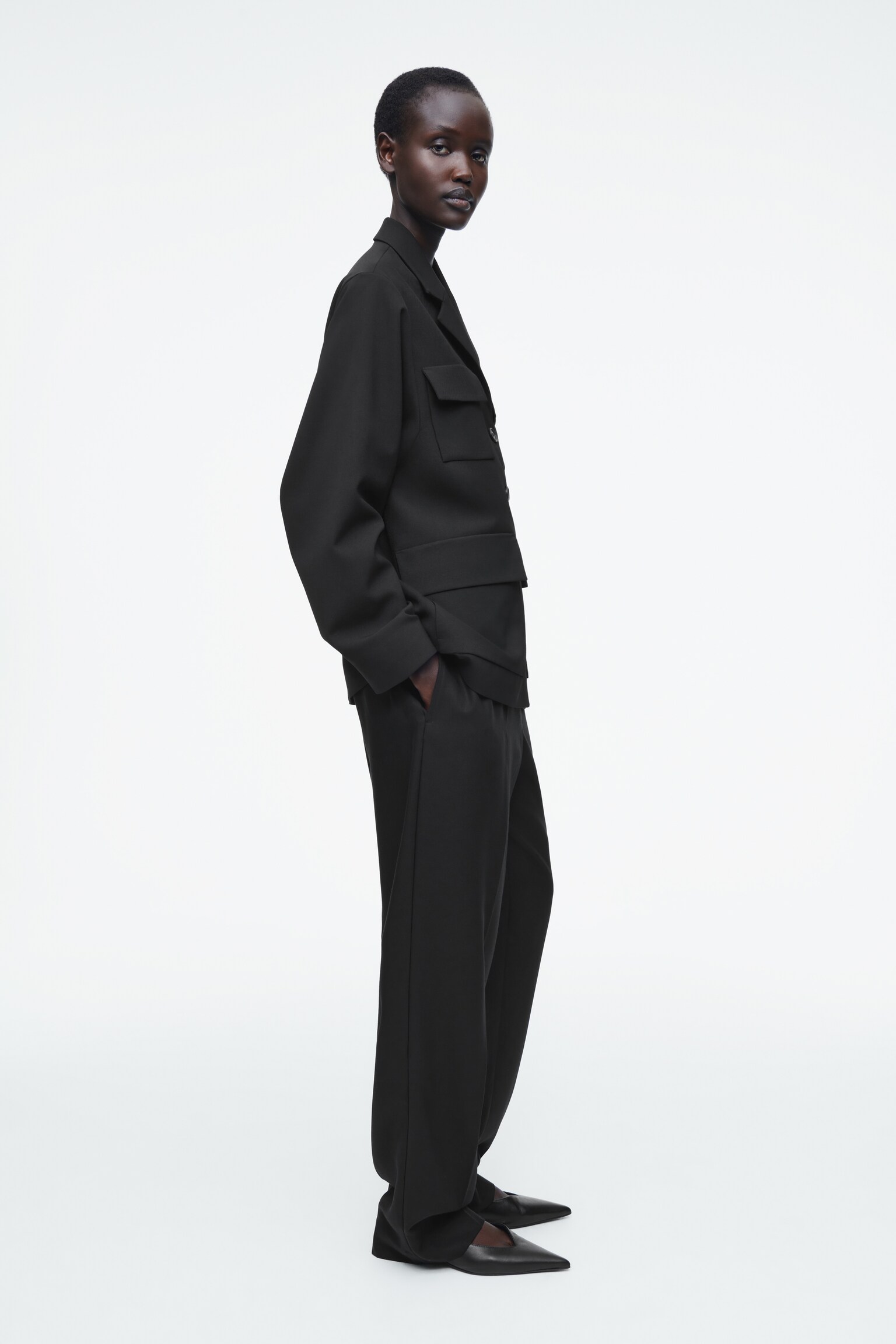 PANTALON DROIT TAILLE ÉLASTIQUÉE - NOIR - 4