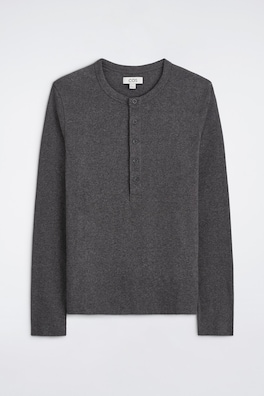 SLIM RIBBED COTTON LONG-SLEEVED HENLEY T-SHIRT — CHARCOAL MÉLANGE 8