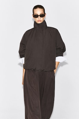NYLON mock-NECK JACKET — BROWN 3