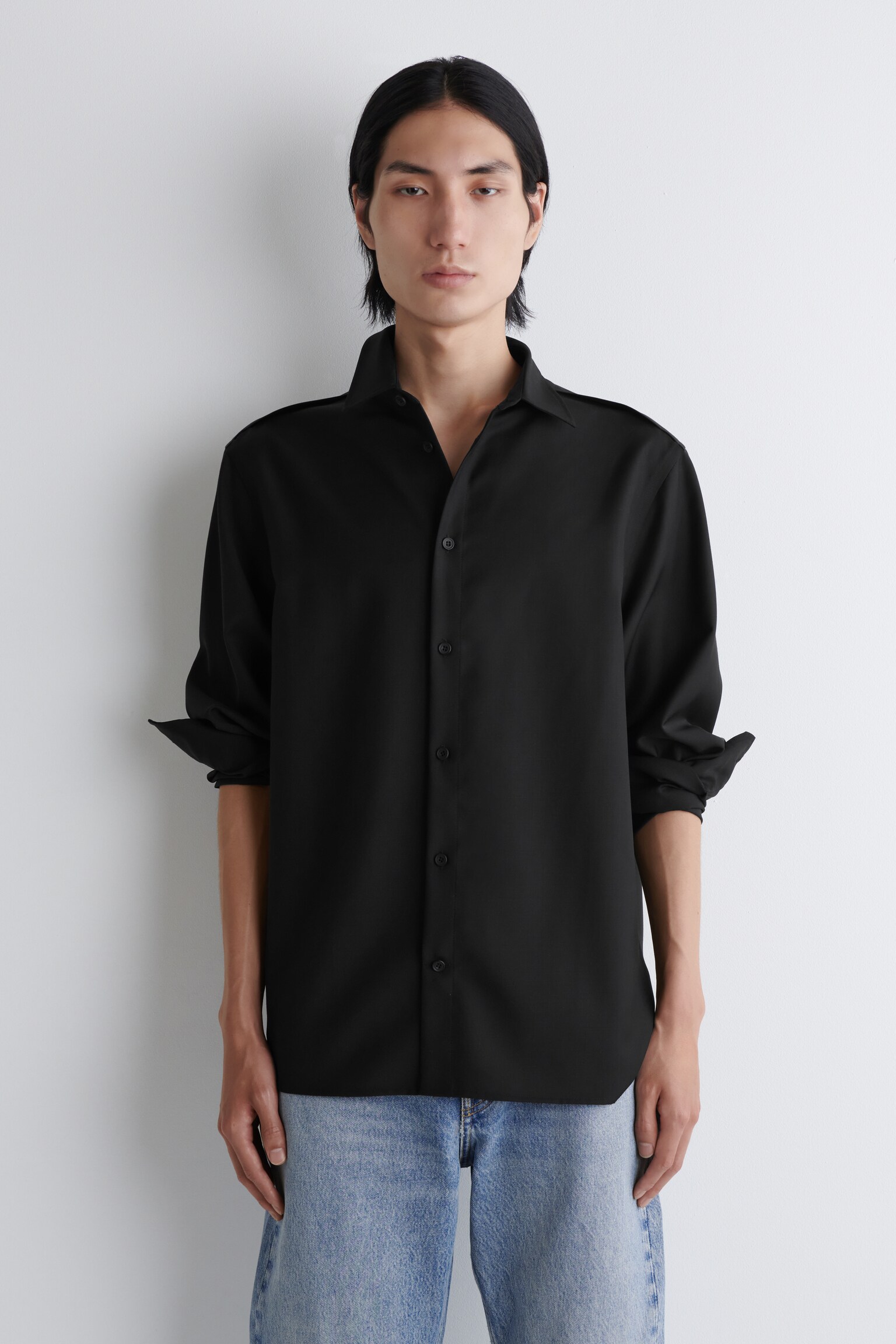 MERINO WOOL SHIRT - BLACK