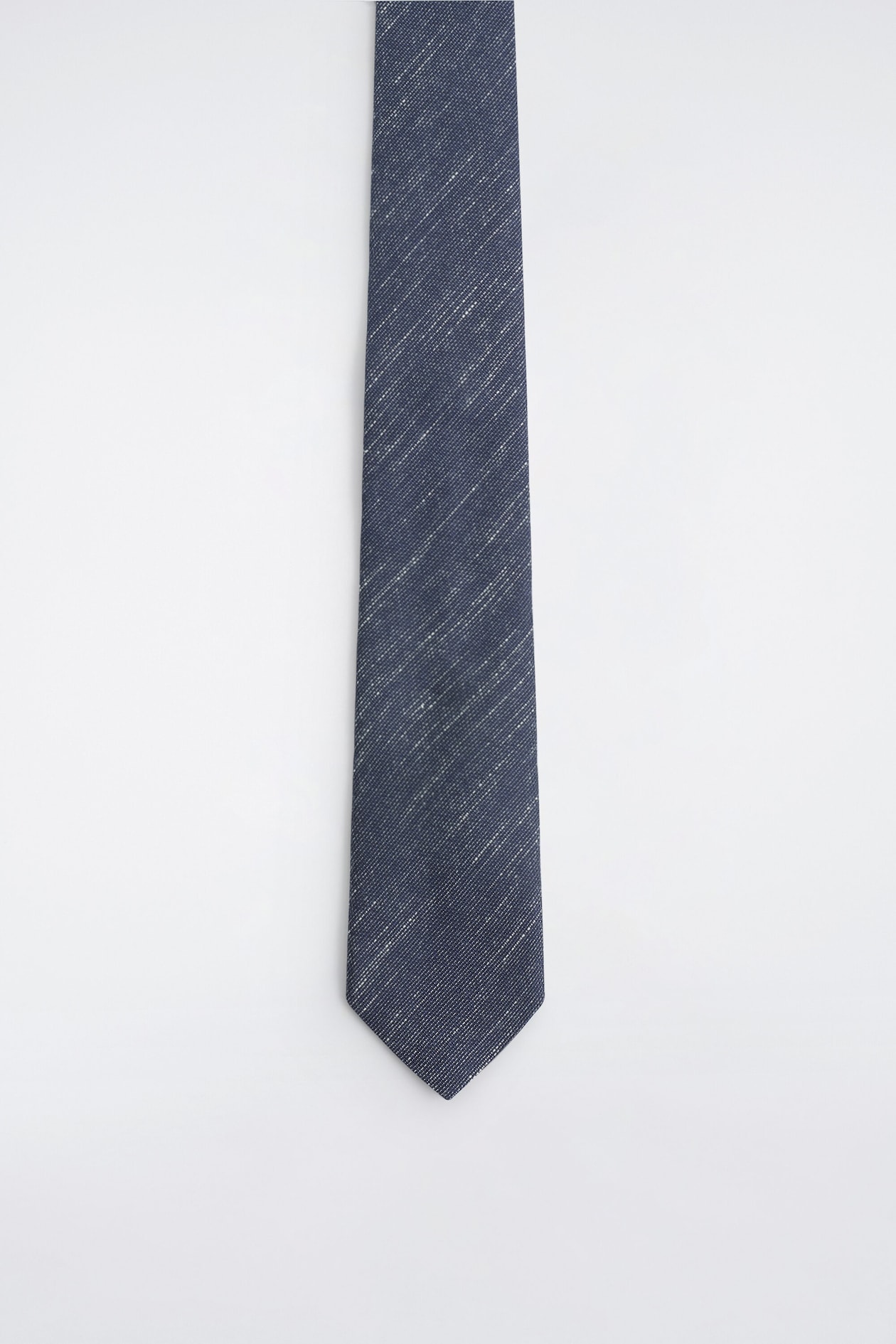 DENIM-EFFECT SILK-COTTON TIE — BLUE MÉLANGE