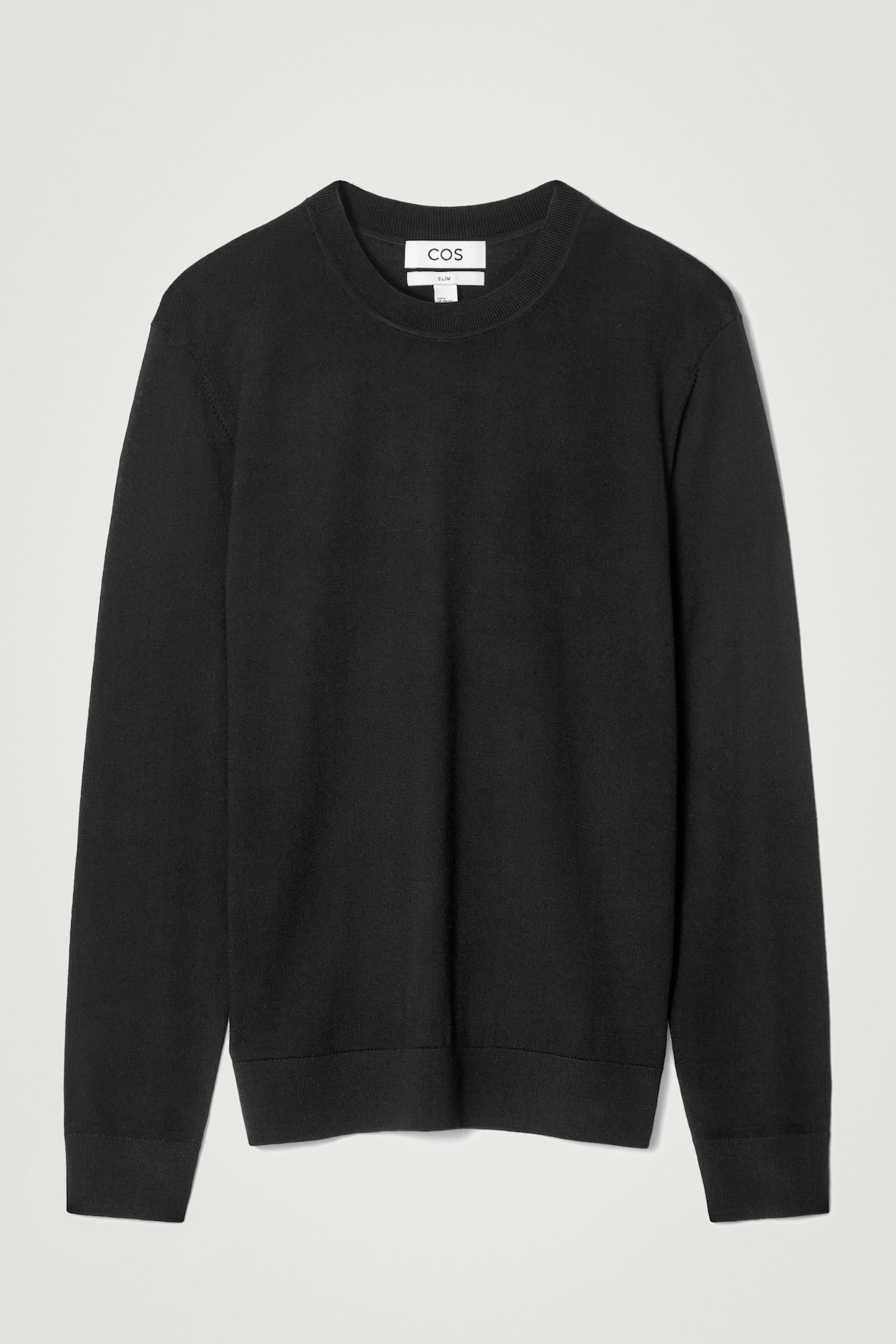 SLIM MERINO WOOL CREW-NECK SWEATER — BLACK