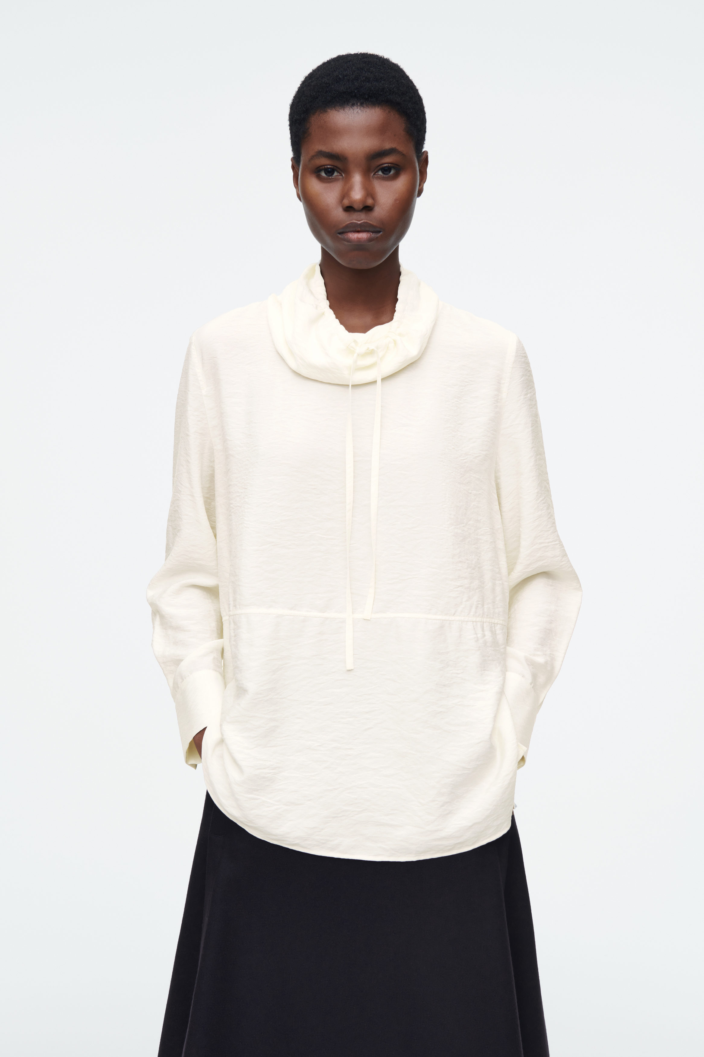 DRAWSTRING MOCK-NECK BLOUSE - IVORY | COS US