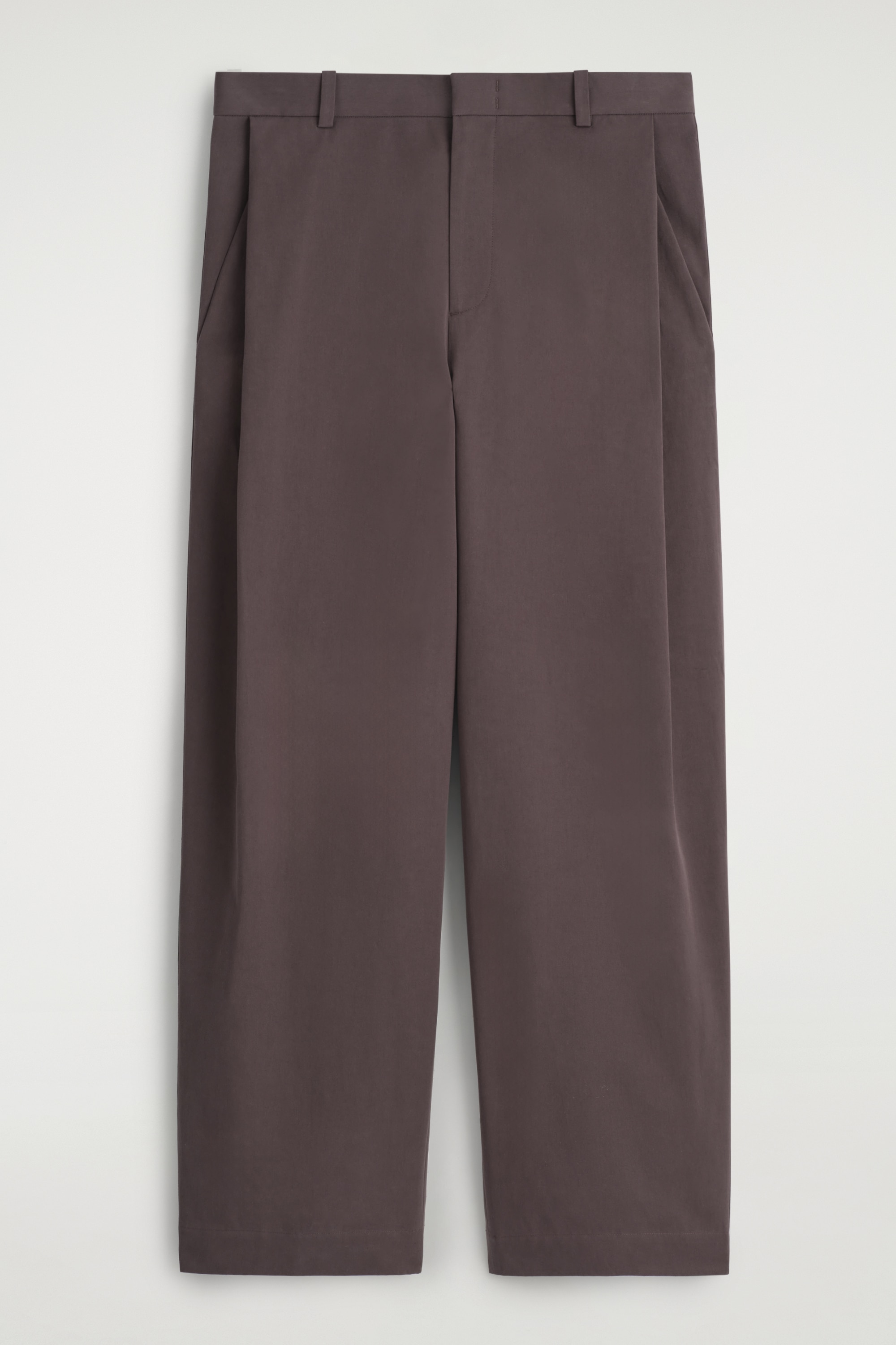 WIDE-LEG PLEATED COTTON TROUSERS - DARK BROWN/NAVY