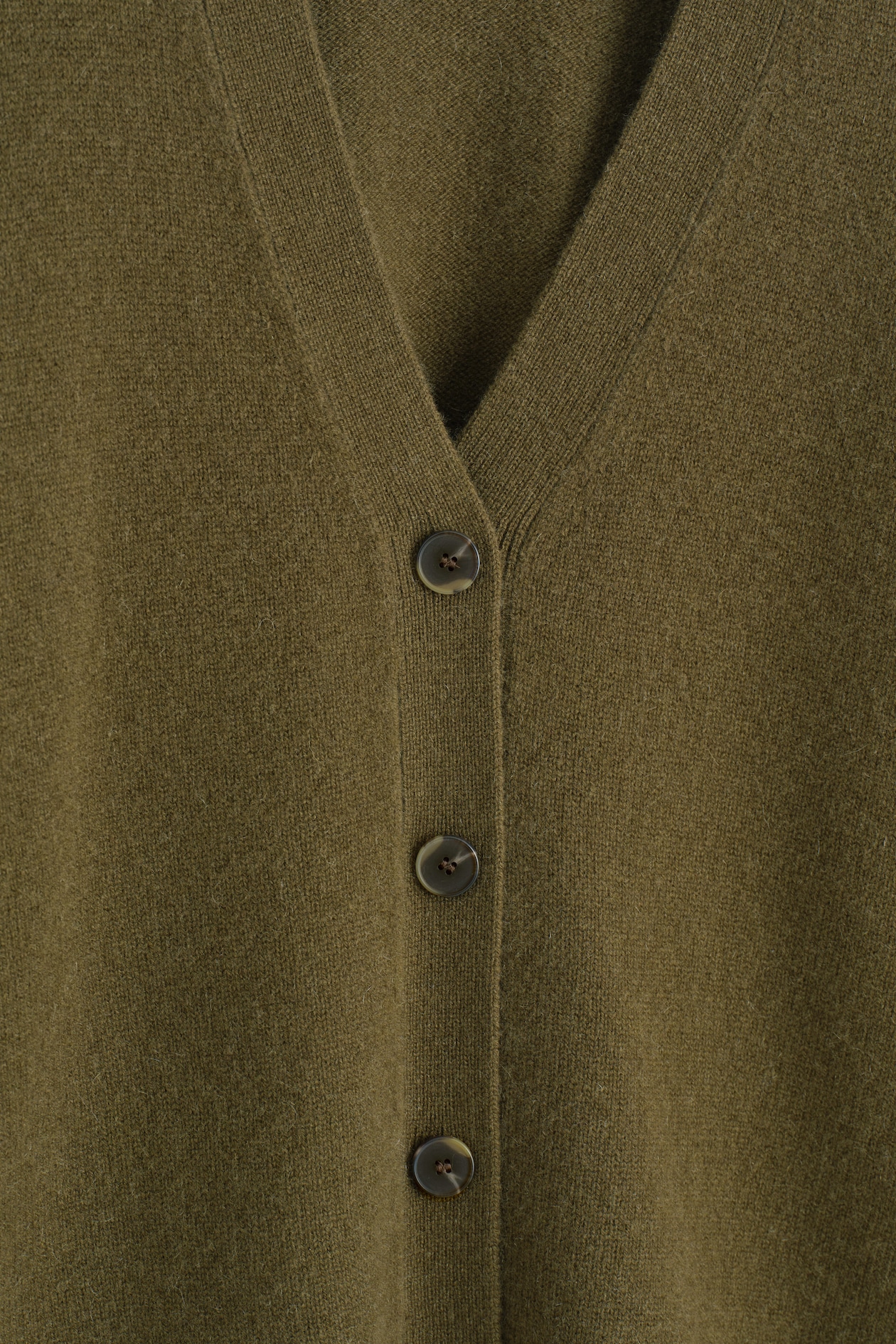 PURE CASHMERE V-NECK CARDIGAN — DARK KHAKI