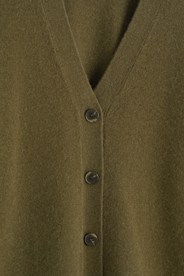PURE CASHMERE V-NECK CARDIGAN — DARK KHAKI 1