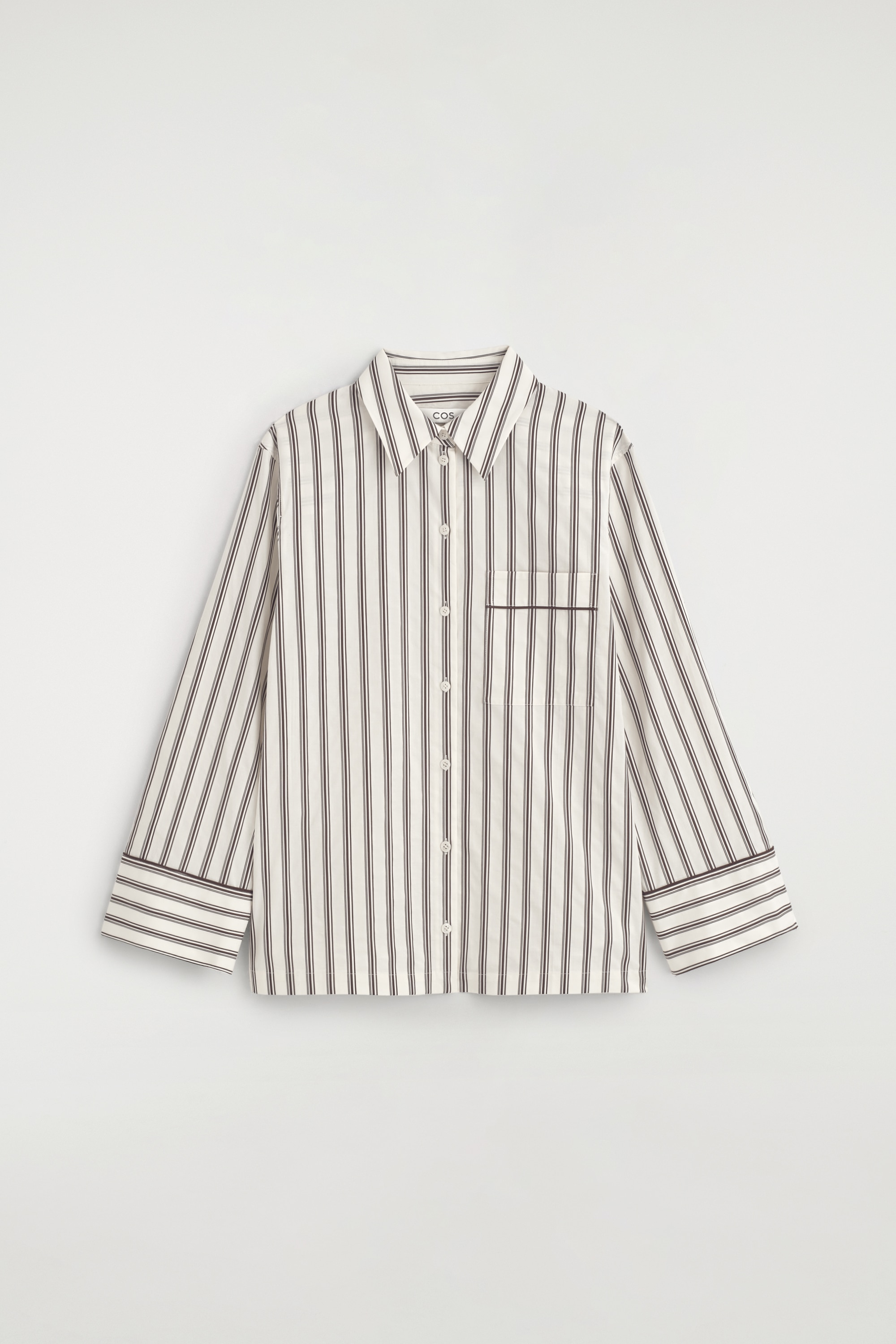 CAMICIA IN COTONE A RIGHE CON PROFILI A CONTRASTO - BIANCO / MARRONE / RIGHE