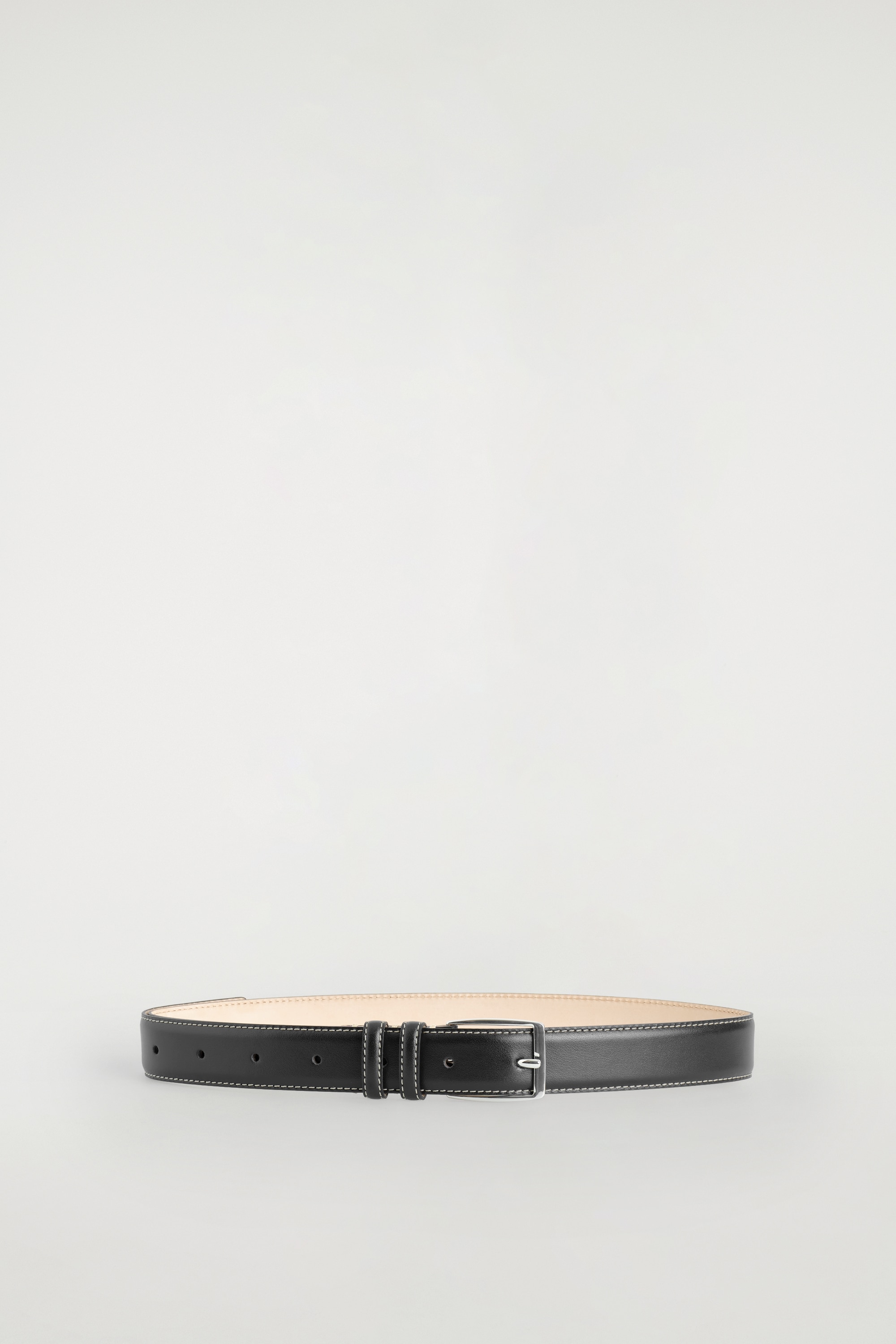 TOPSTITCHED LEATHER BELT - שחור
