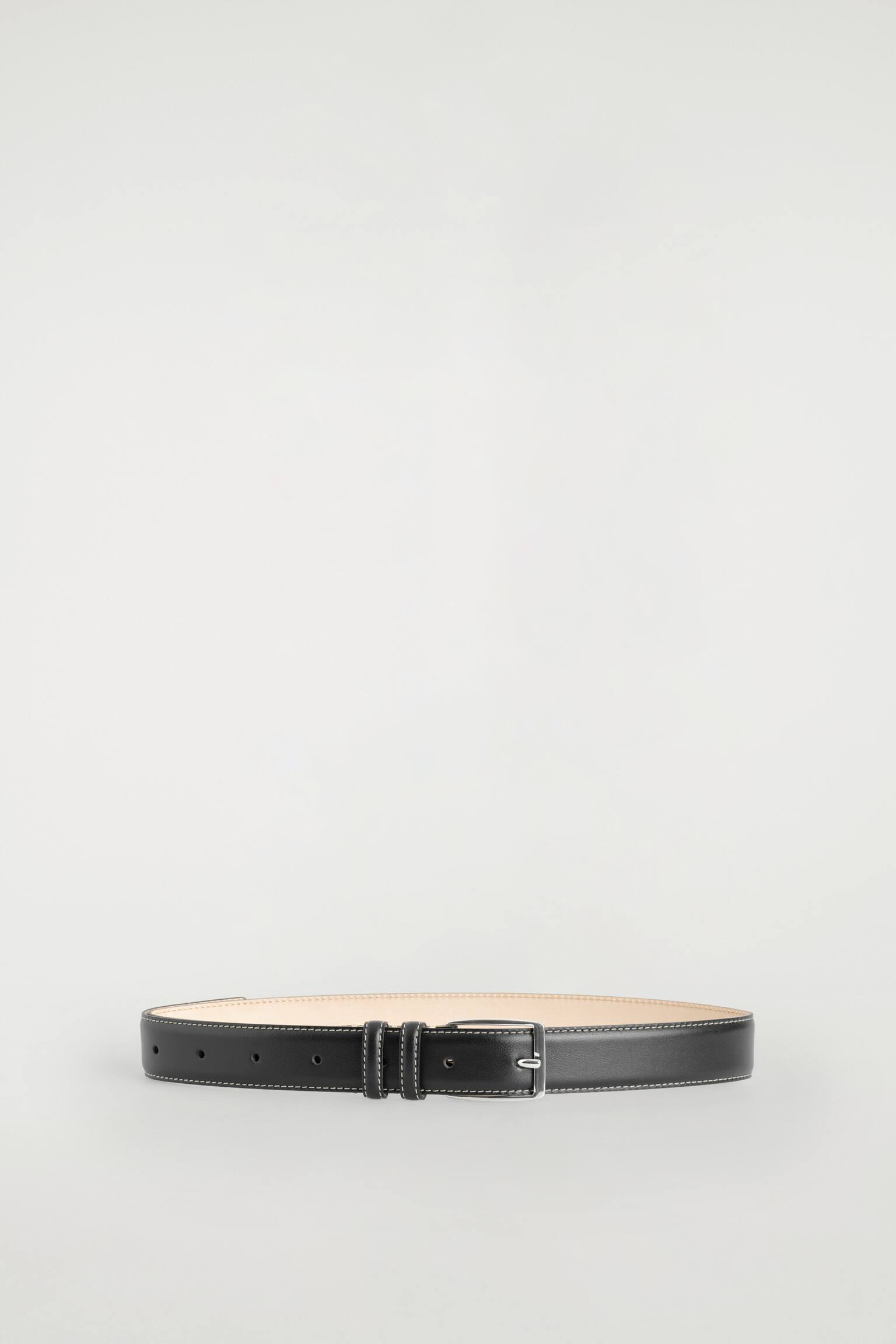 TOPSTITCHED LEATHER BELT - שחור - 2