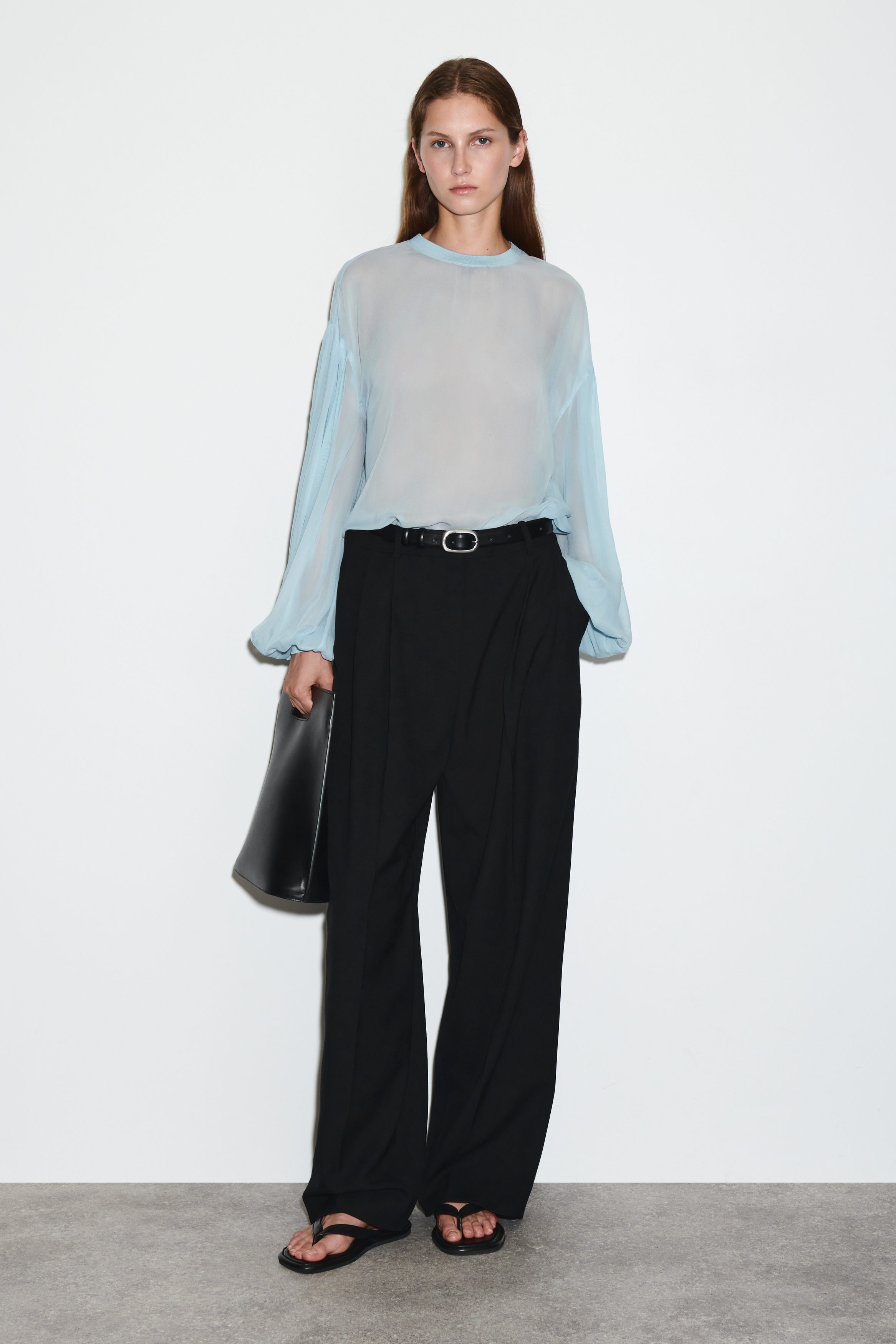 BALLOON SHEER PUFF TOPSブルー① CLANE - バルーンシアーパフトップス - BALLOON SHEER PUFF TOPS
