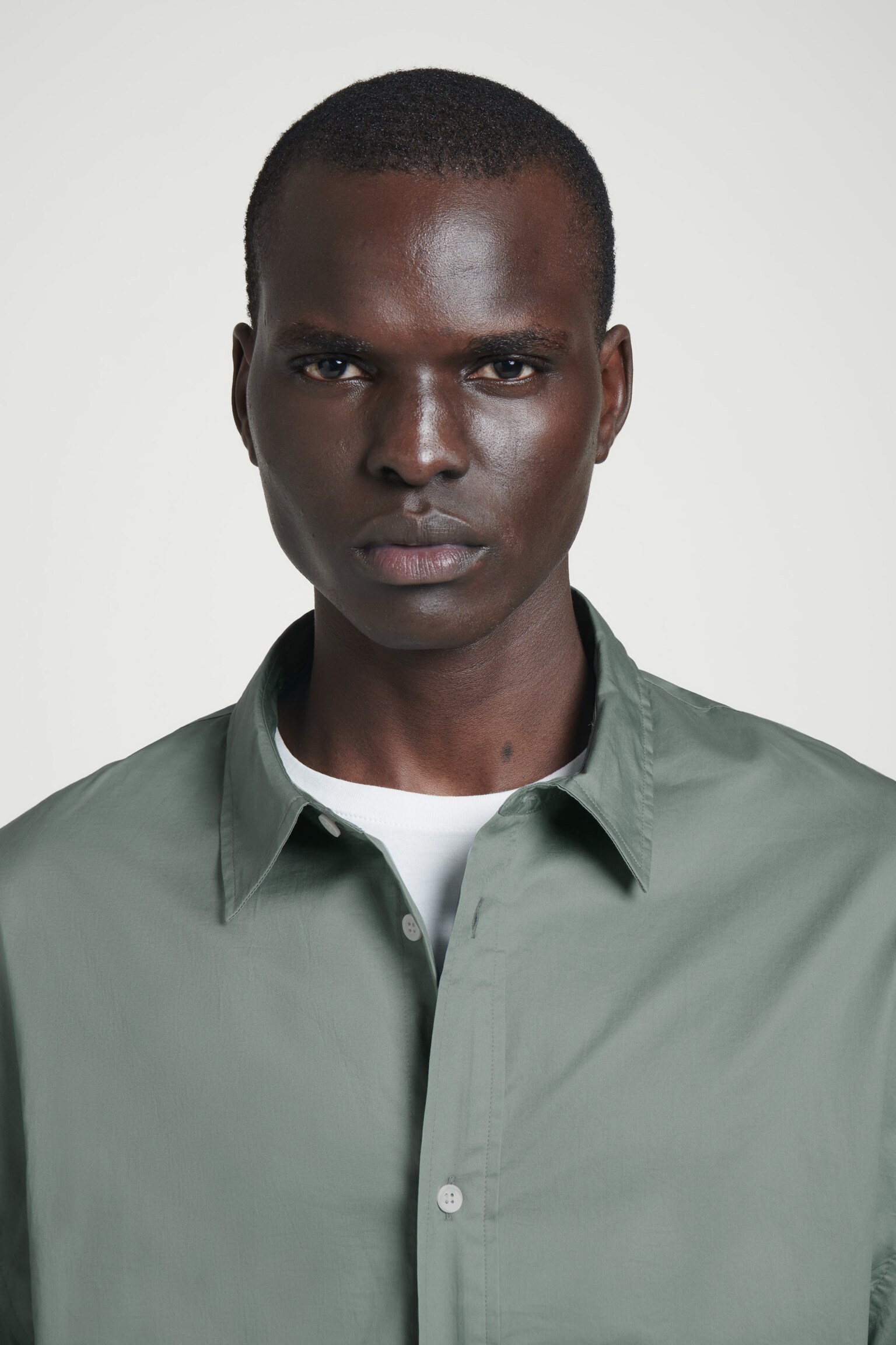 BOXY SHORT-SLEEVED COTTON SHIRT - TEAL/WHITE - 5