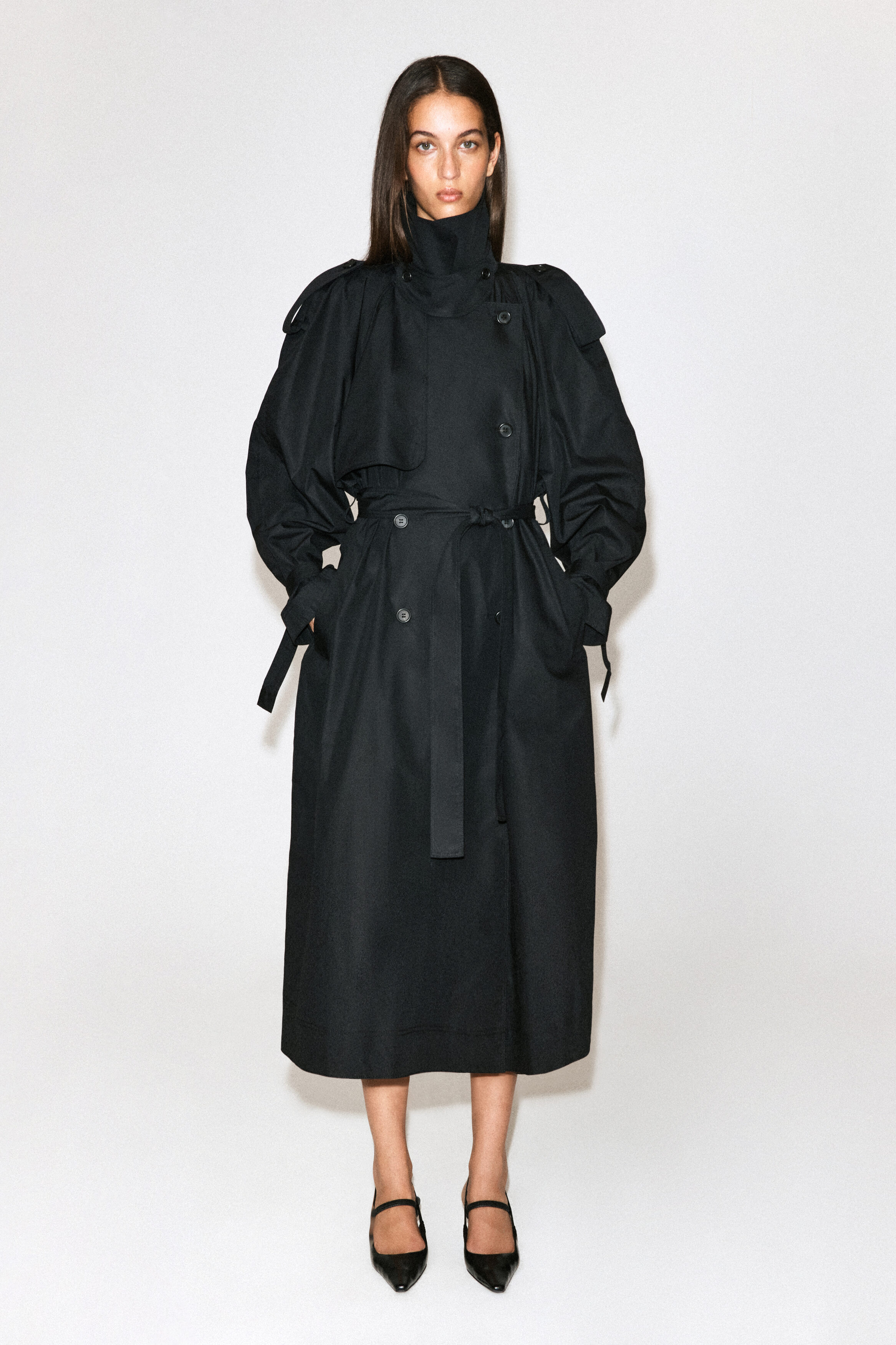 mock-NECK COTTON TRENCH COAT - BLACK | COS US