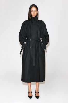 mock-NECK COTTON TRENCH COAT — BLACK 3
