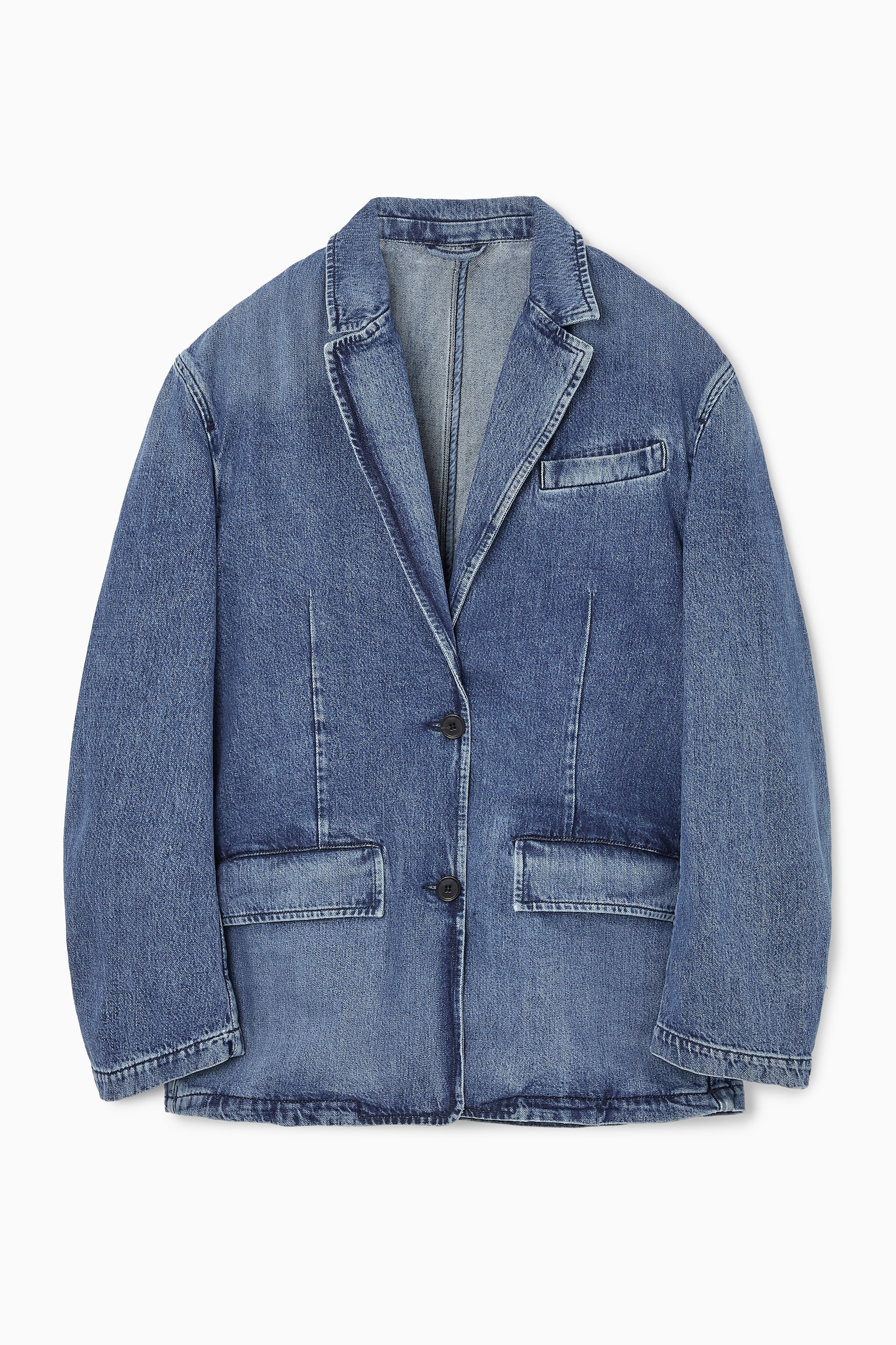 SINGLE-BREASTED DENIM BLAZER - BLUE